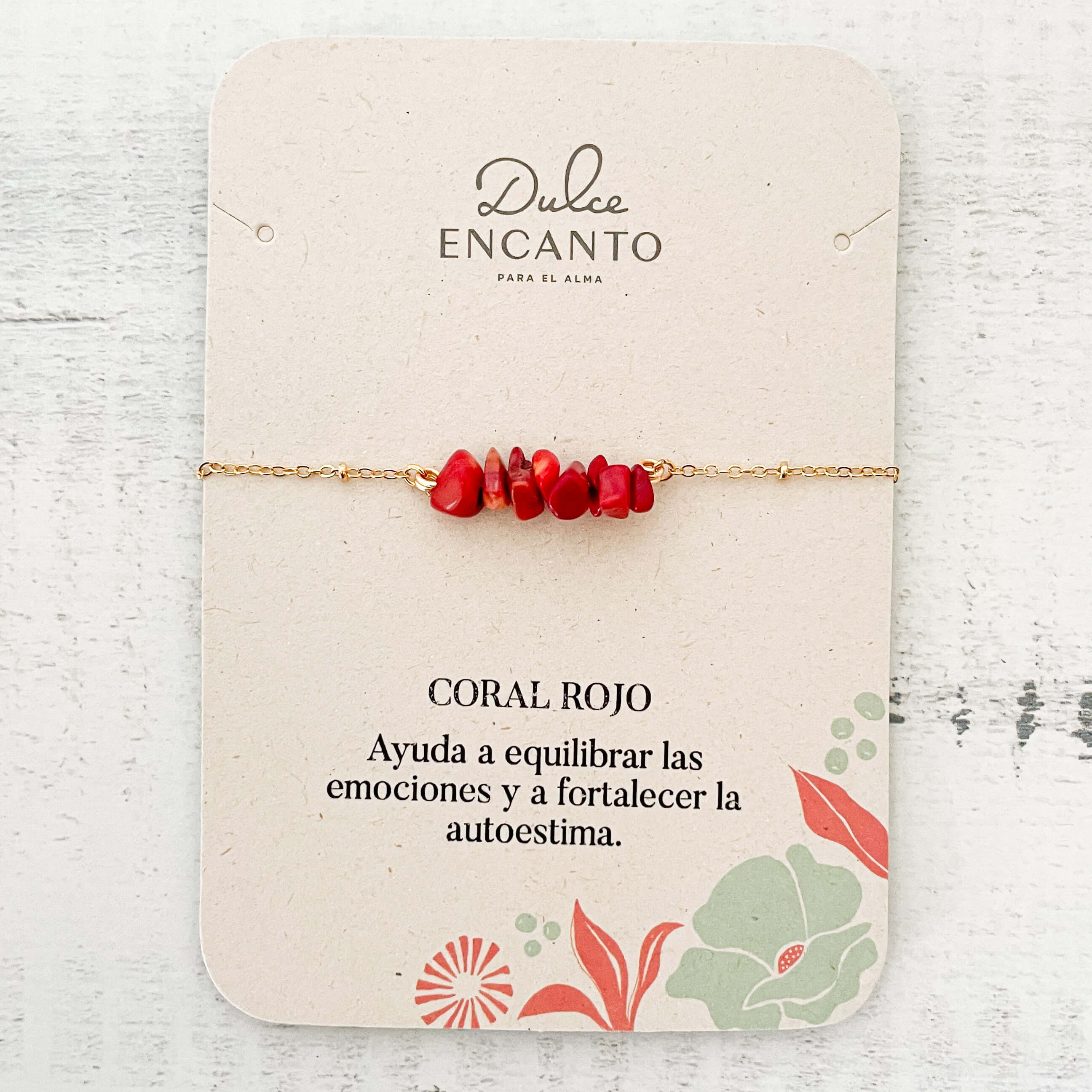 Pulsera Coral Rojo Piedra Natural Broche Cadena