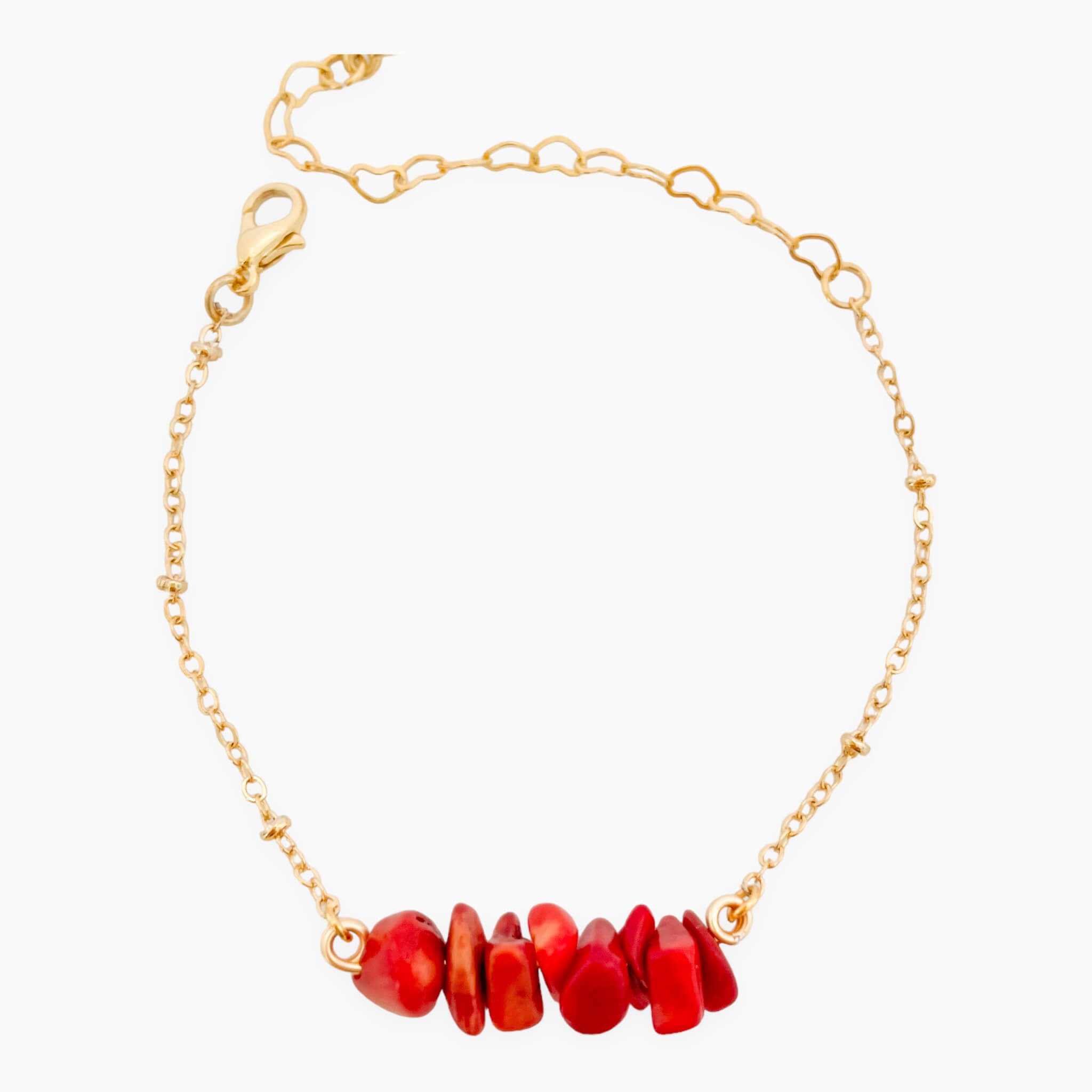 Pulsera Coral Rojo Piedra Natural Broche Cadena