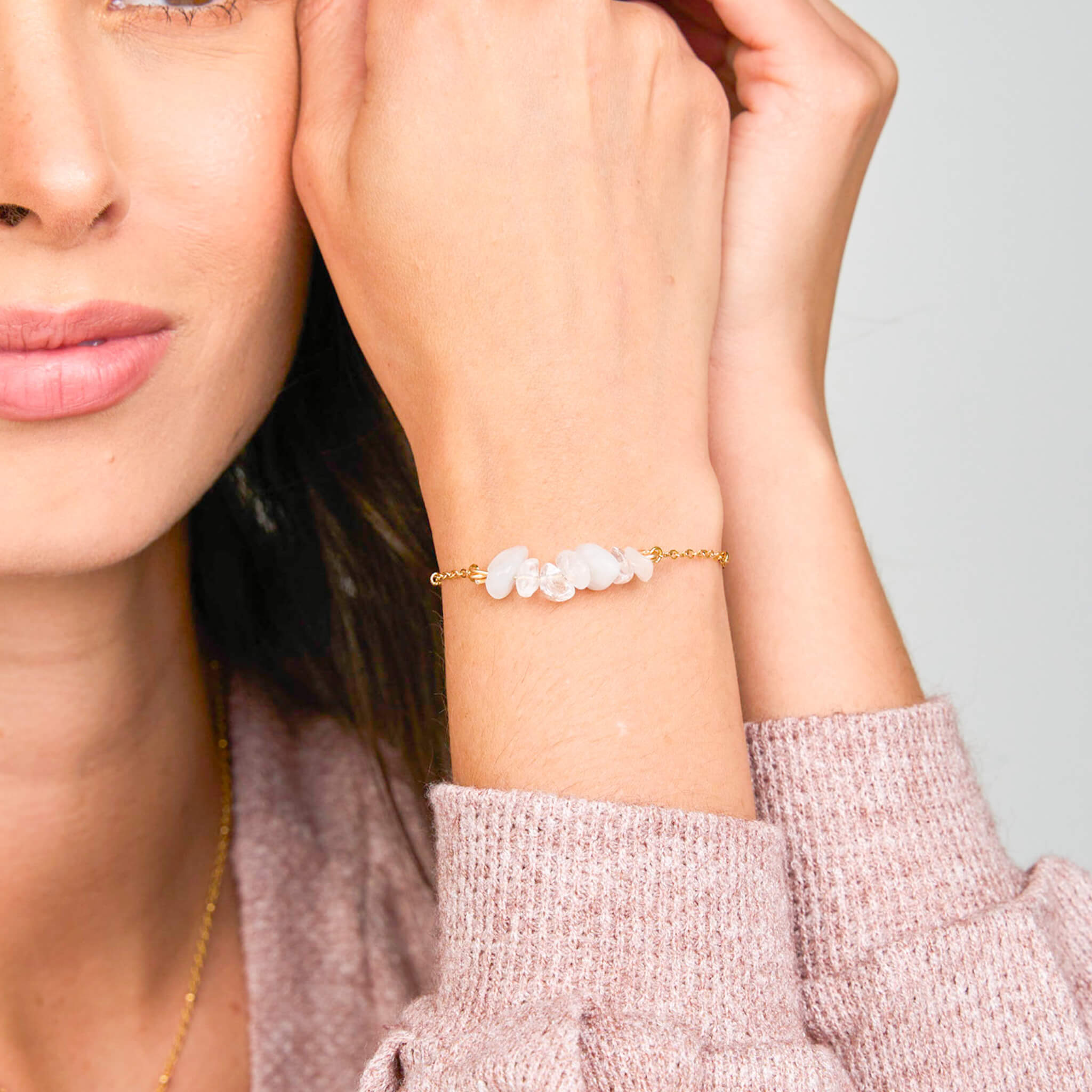 Pulsera Cuarzo Cristal Piedra Natural Broche Cadena