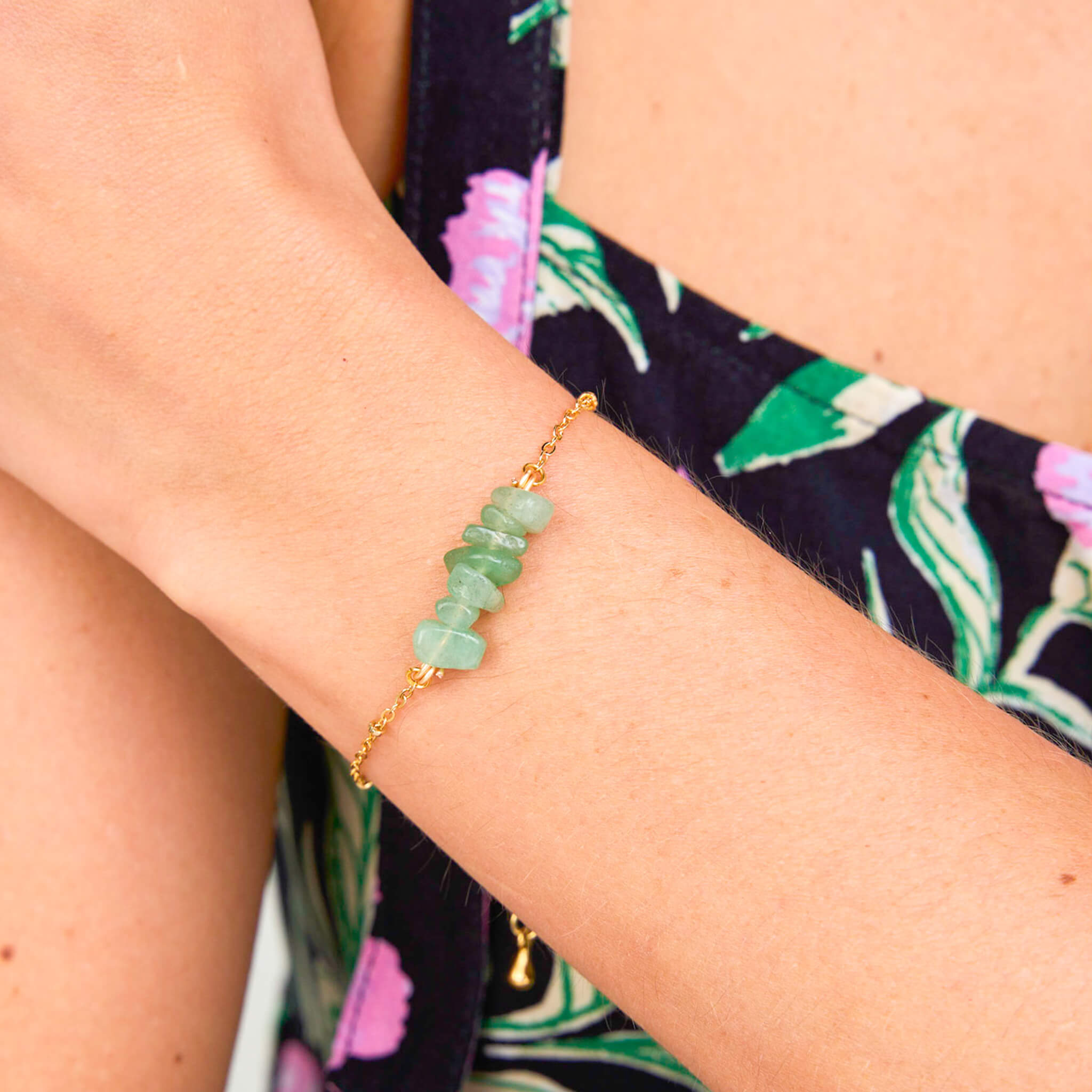 Pulsera Jade Verde Piedra Natural Broche Cadena