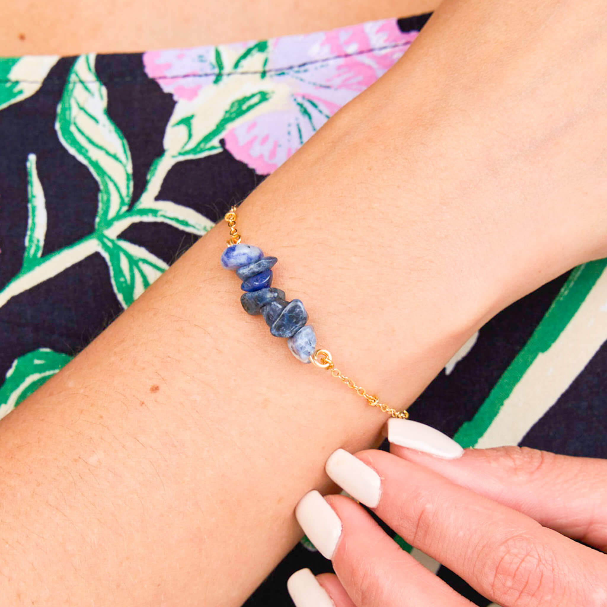 Pulsera Lapislázuli Piedra Natural Broche Cadena