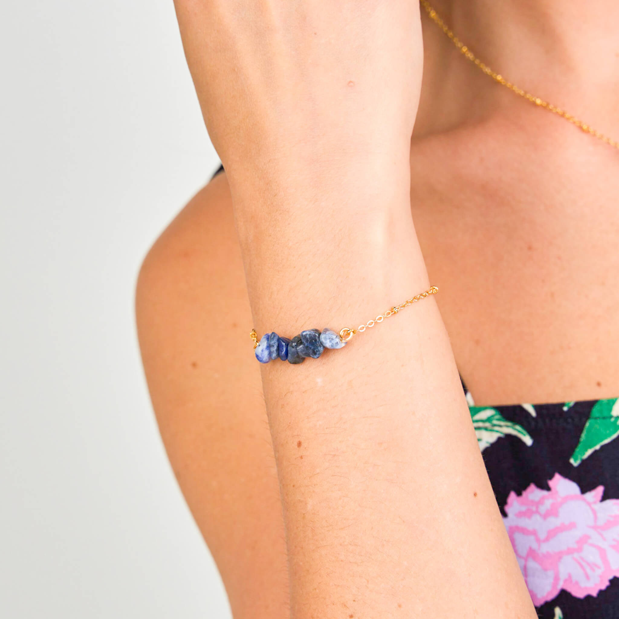 Pulsera Lapislázuli Piedra Natural Broche Cadena