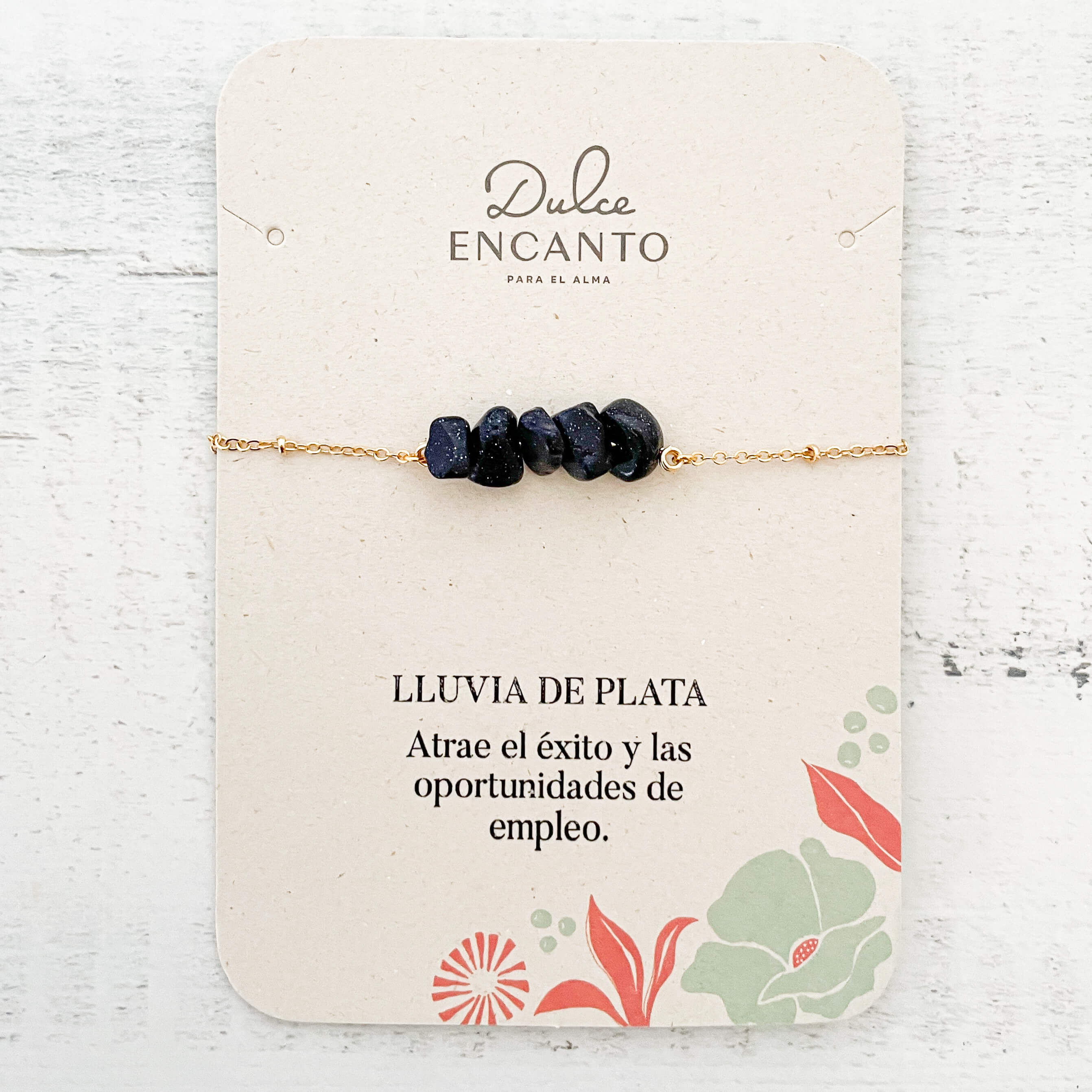 Pulsera Lluvia de Plata Piedra Natural Broche Cadena