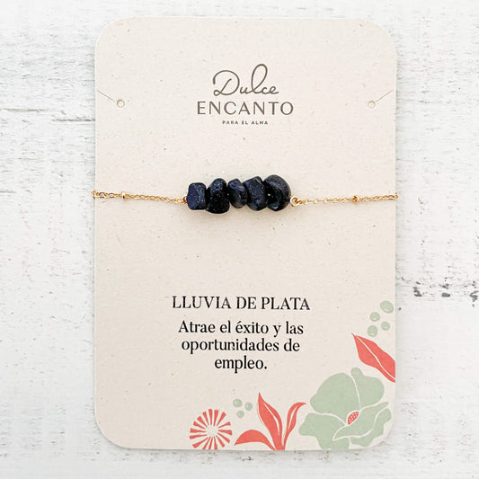 Pulsera Lluvia de Plata Piedra Natural Broche Cadena
