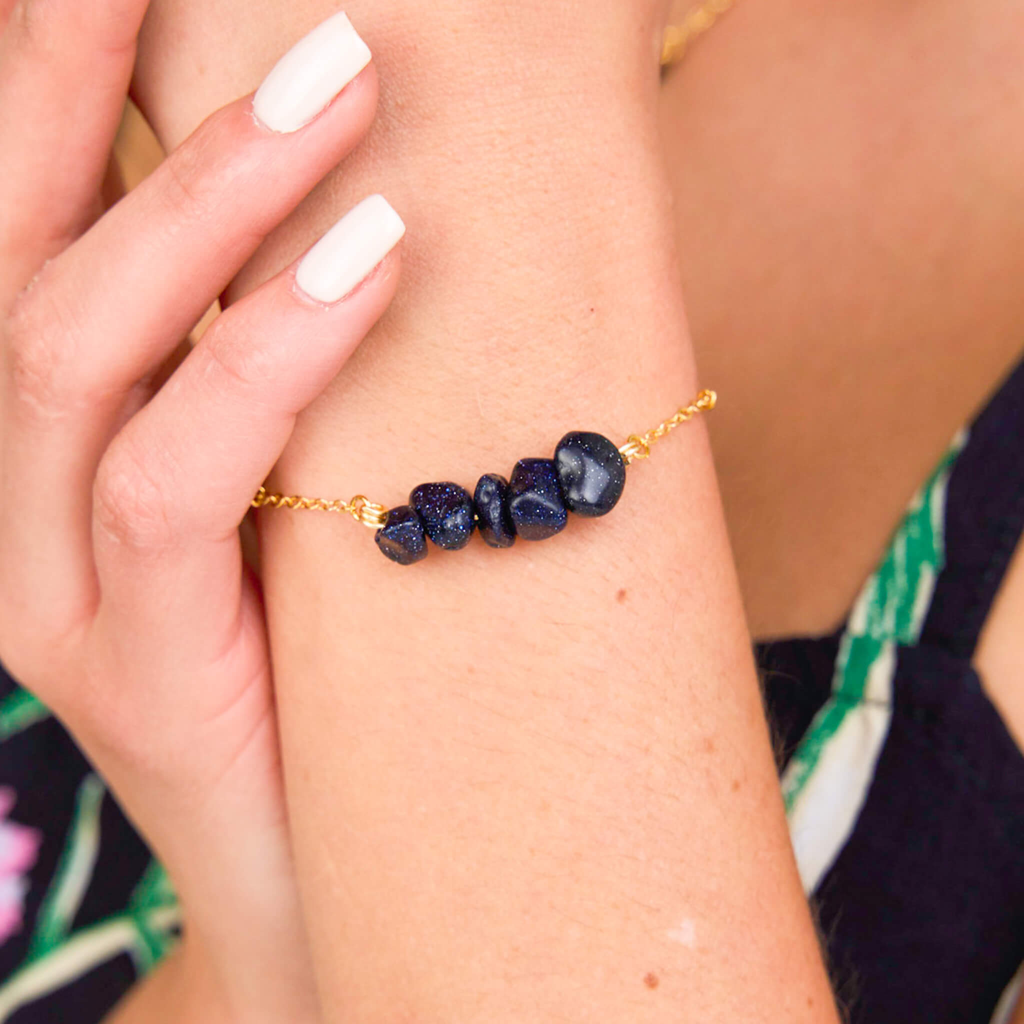 Pulsera Lluvia de Plata Piedra Natural Broche Cadena