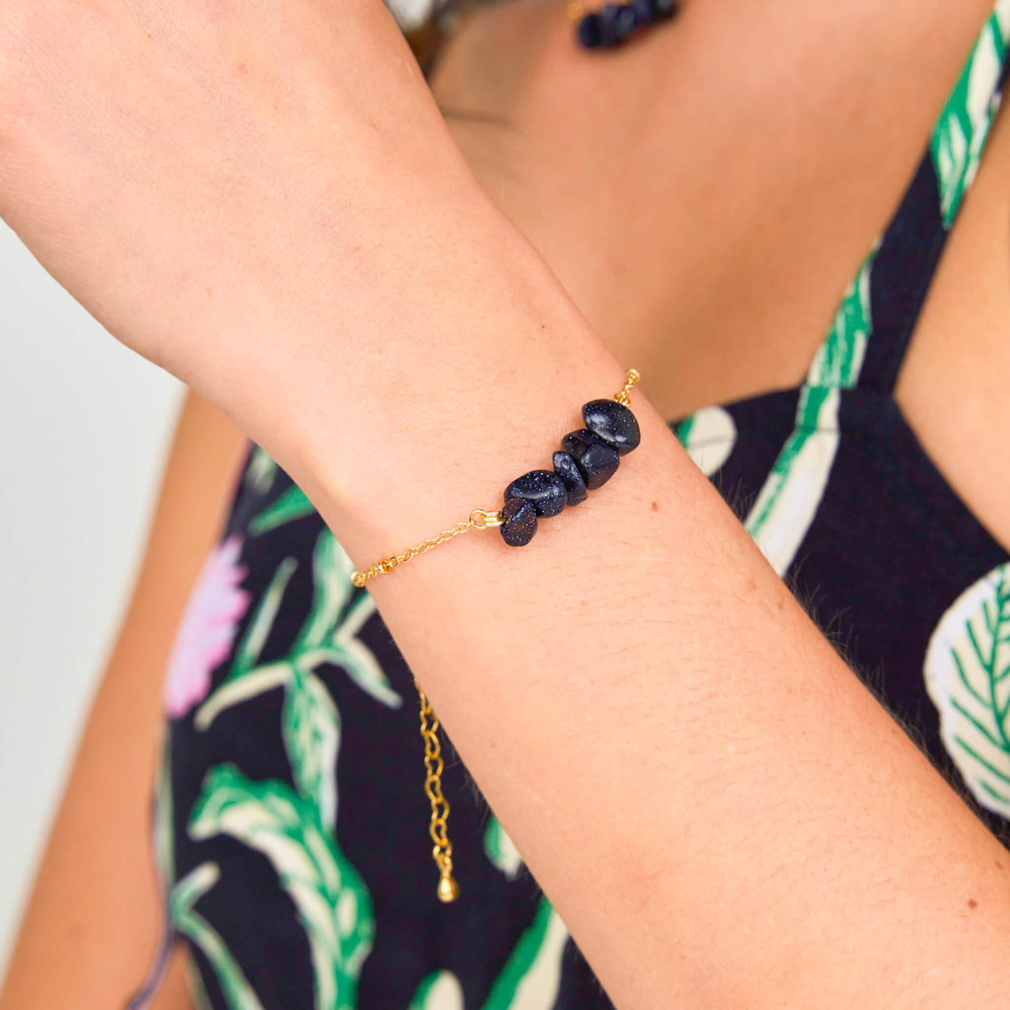 Pulsera Lluvia de Plata Piedra Natural Broche Cadena