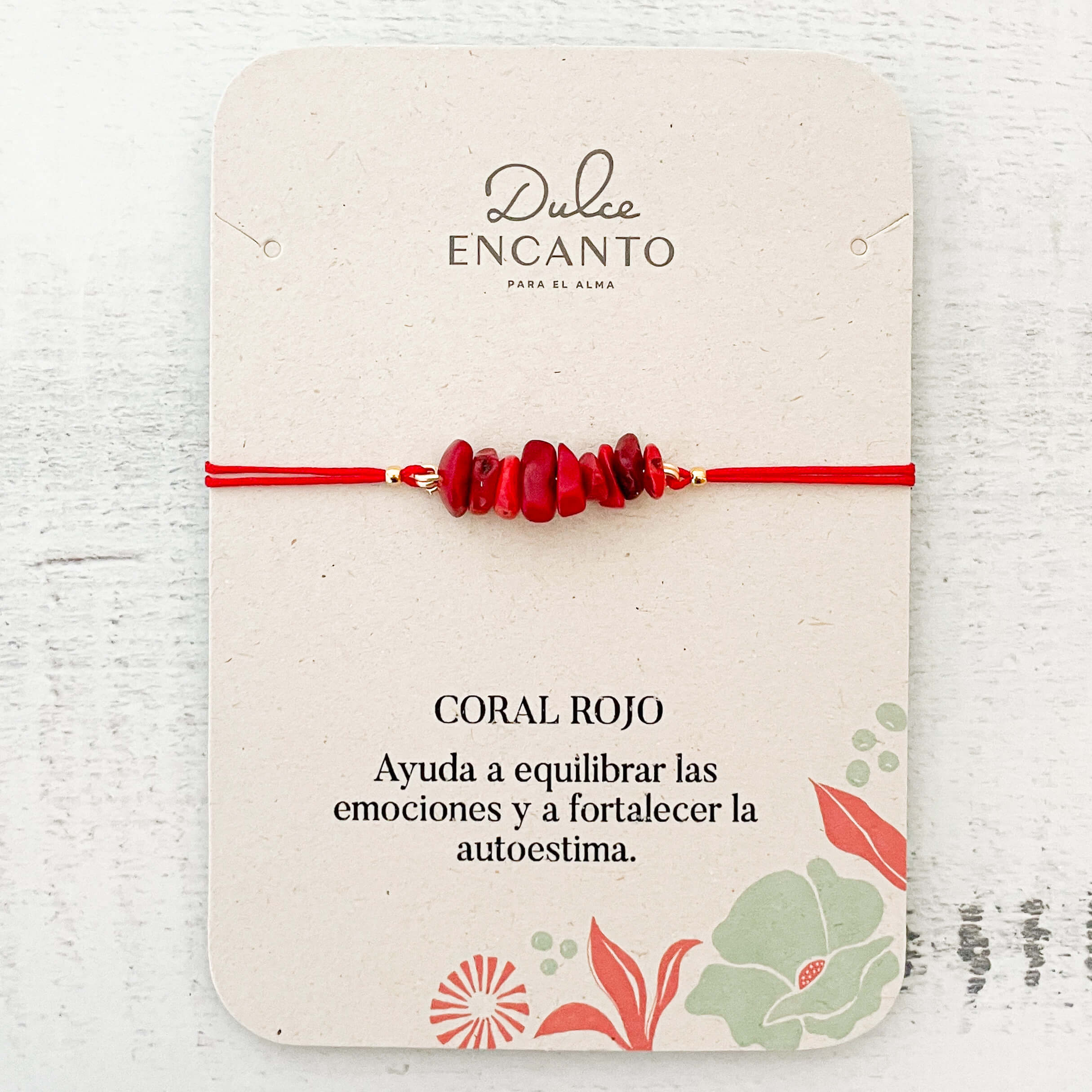 Pulsera Coral Rojo Piedra Natural Hilo Rojo