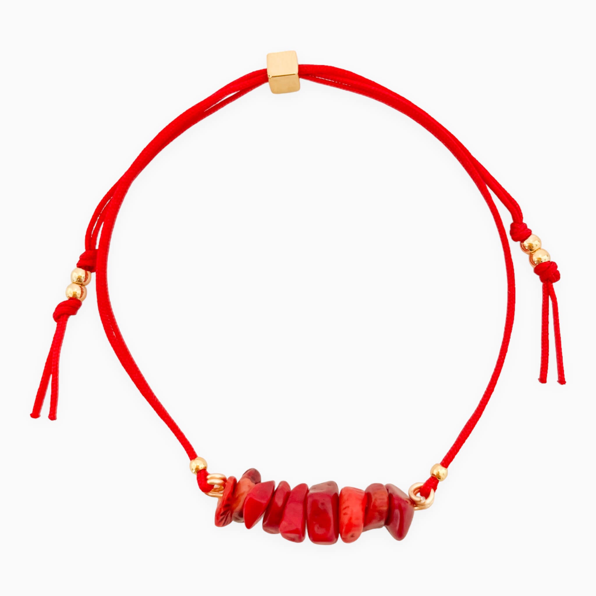Pulsera Coral Rojo Piedra Natural Hilo Rojo