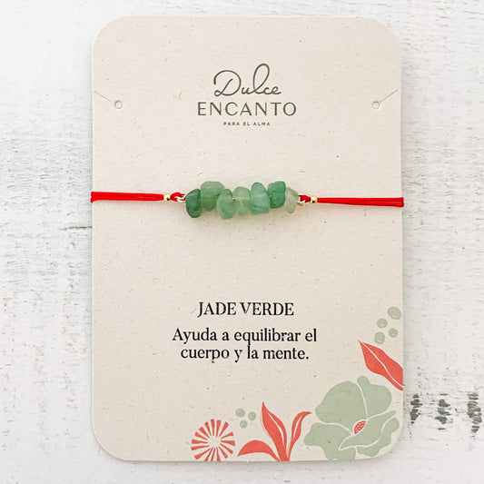 Pulsera Jade Verde Piedra Natural Hilo Rojo