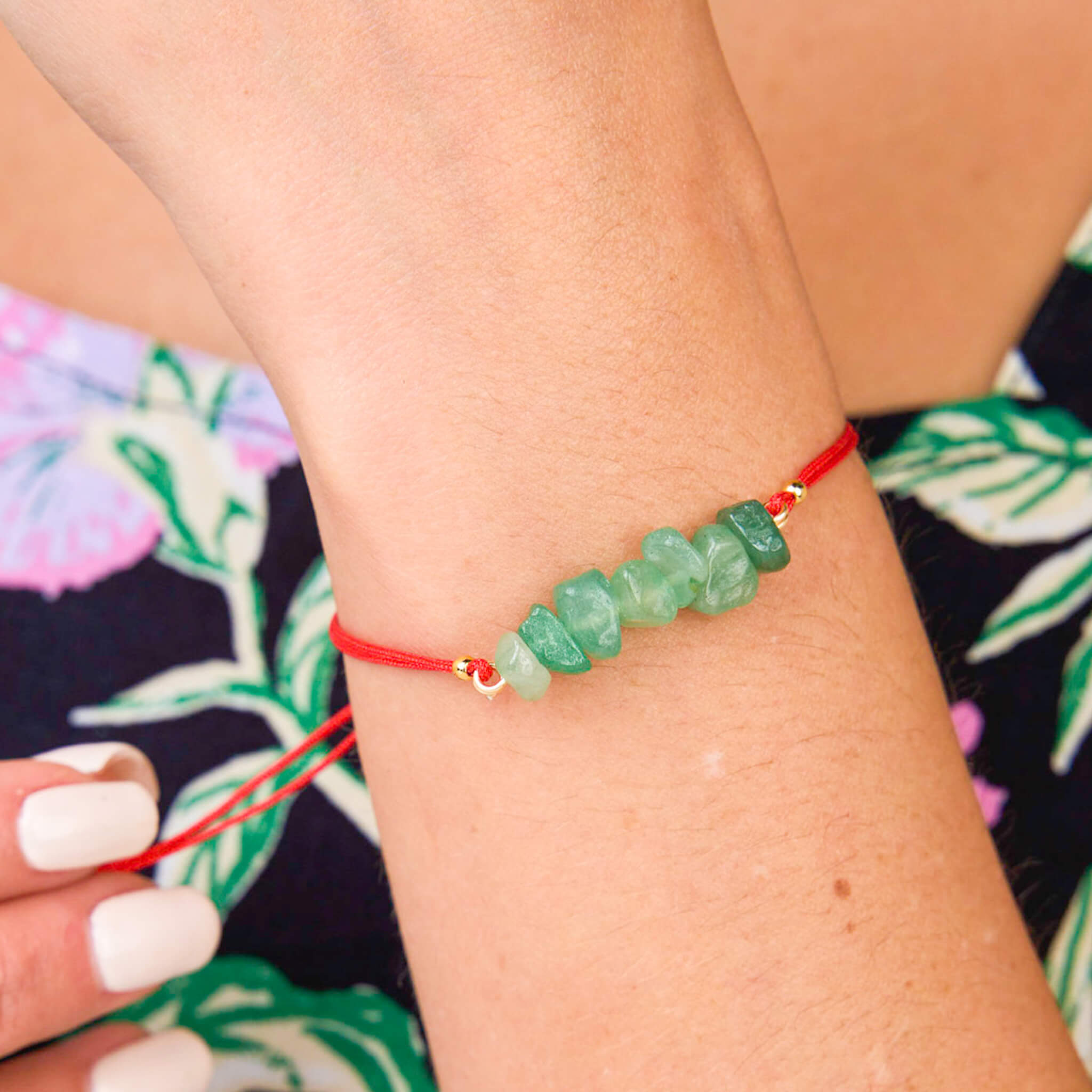 Pulsera Jade Verde Piedra Natural Hilo Rojo