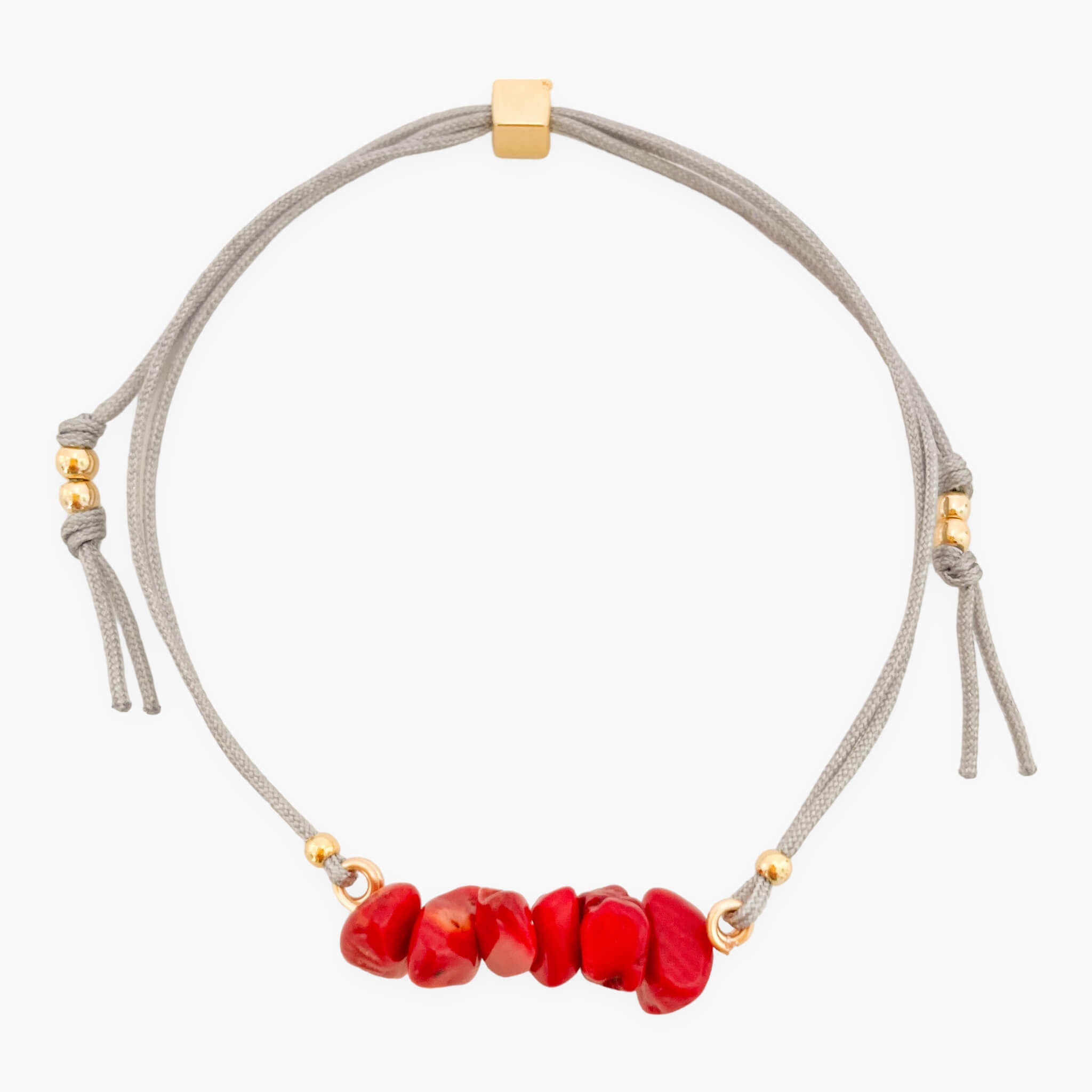 Pulsera Coral Rojo Piedra Natural Hilo Gris