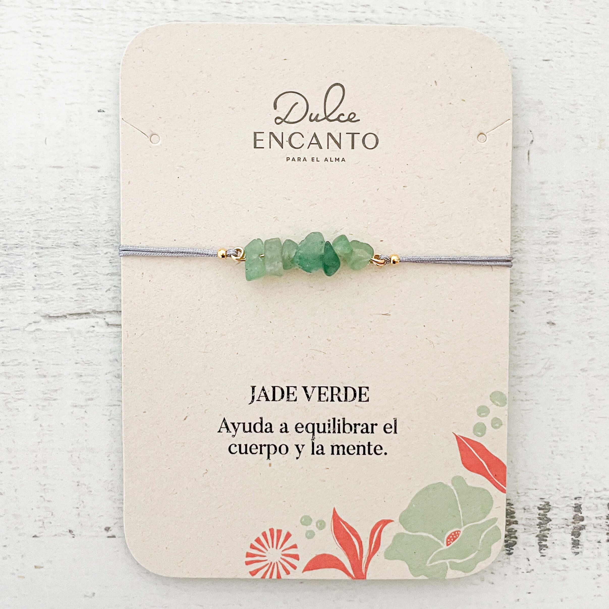 Pulsera Jade Verde Piedra Natural Hilo Gris