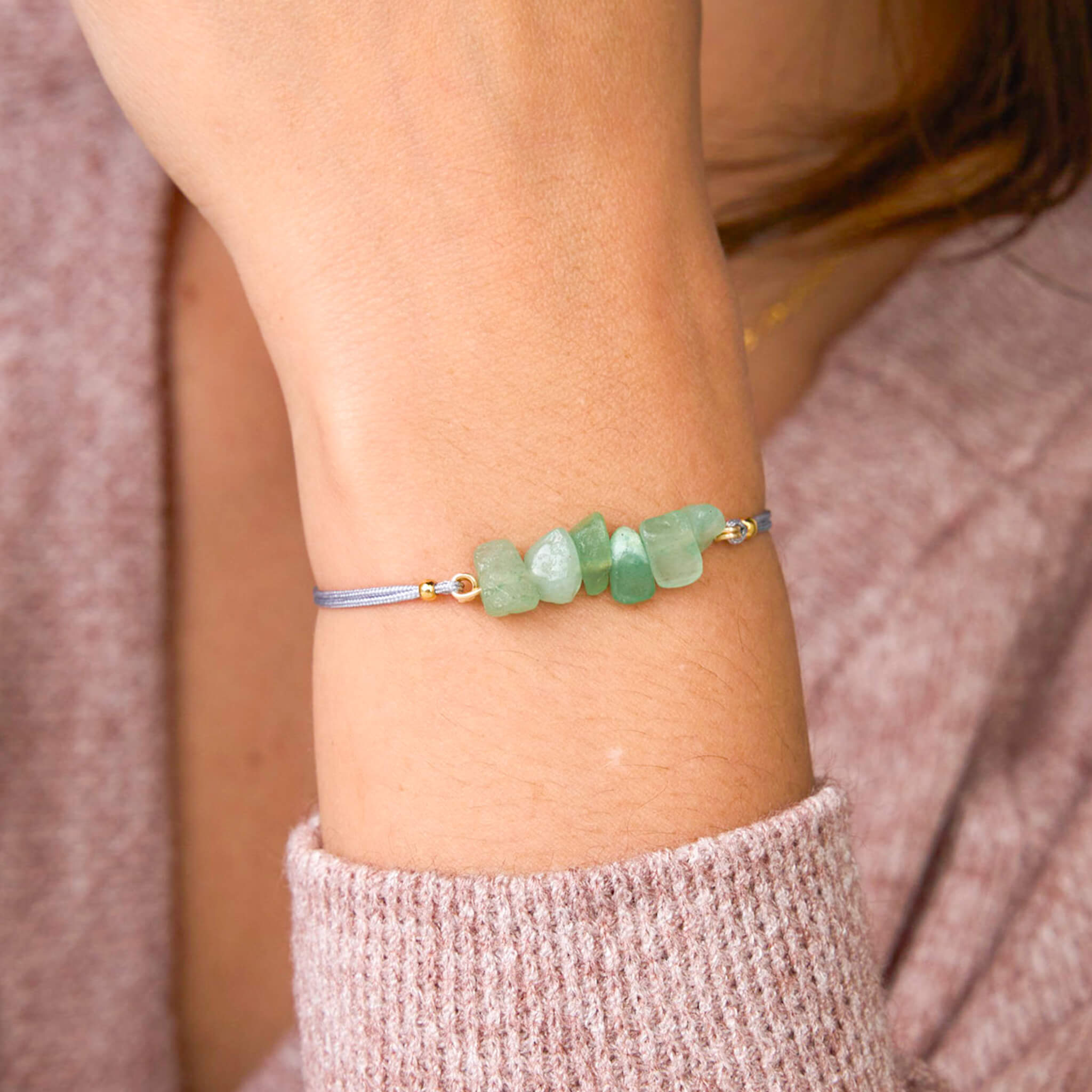 Pulsera Jade Verde Piedra Natural Hilo Gris