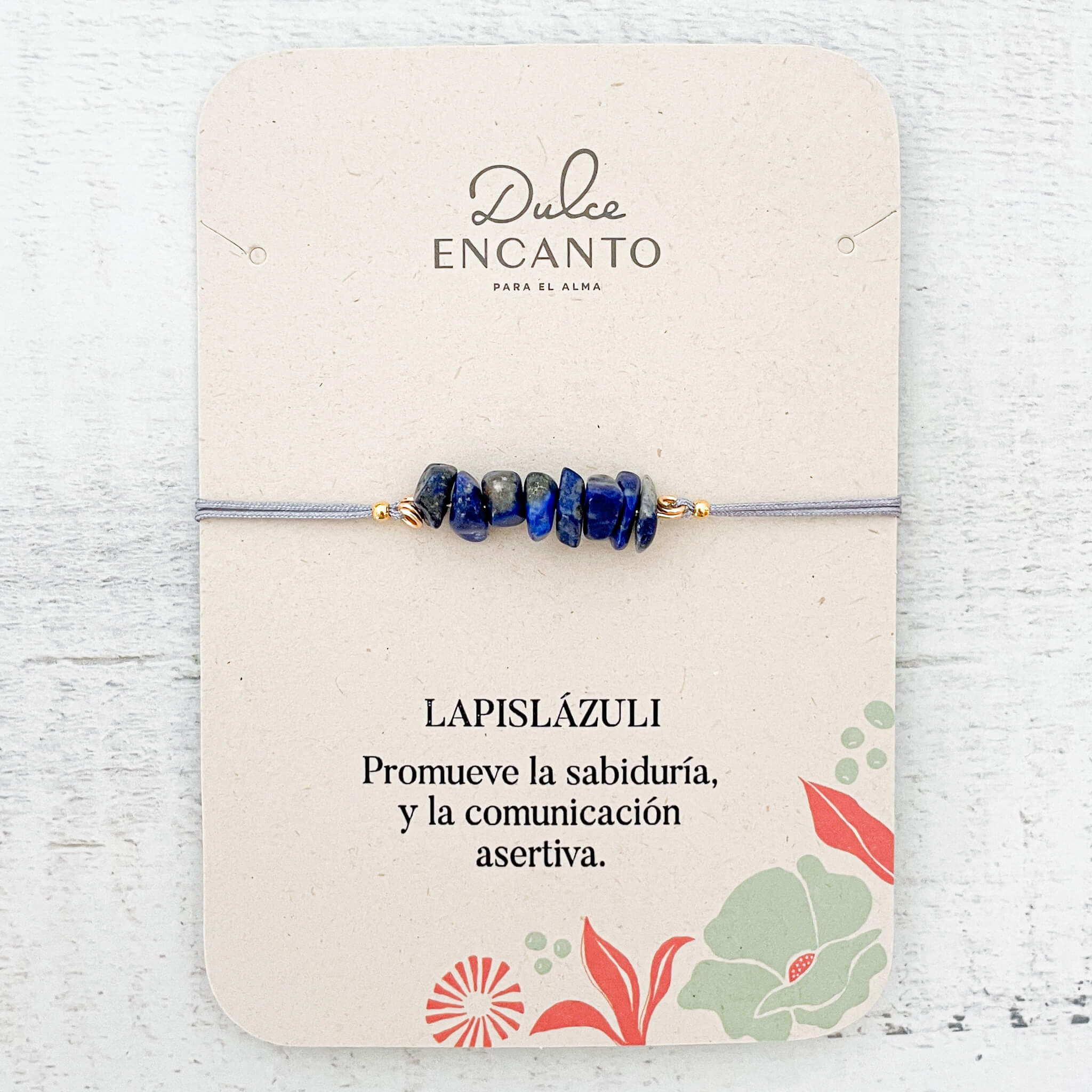 Pulsera Lapislázuli Piedra Natural Hilo Gris