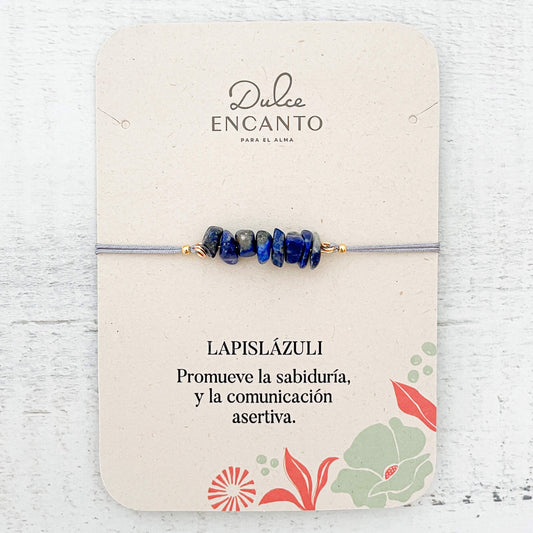 Pulsera Lapislázuli Piedra Natural Hilo Gris