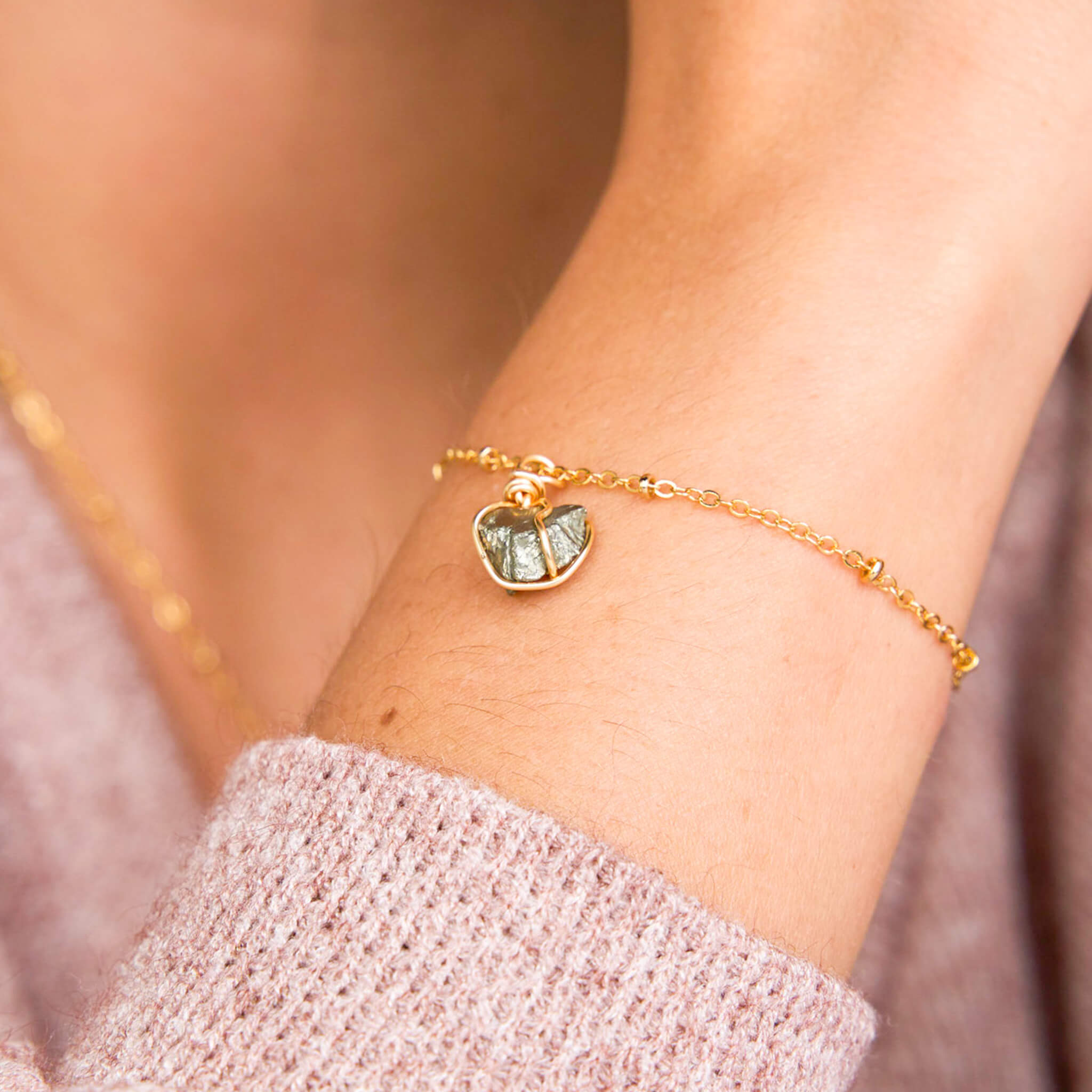 Pulsera Pirita Piedra Natural Broche Cadena