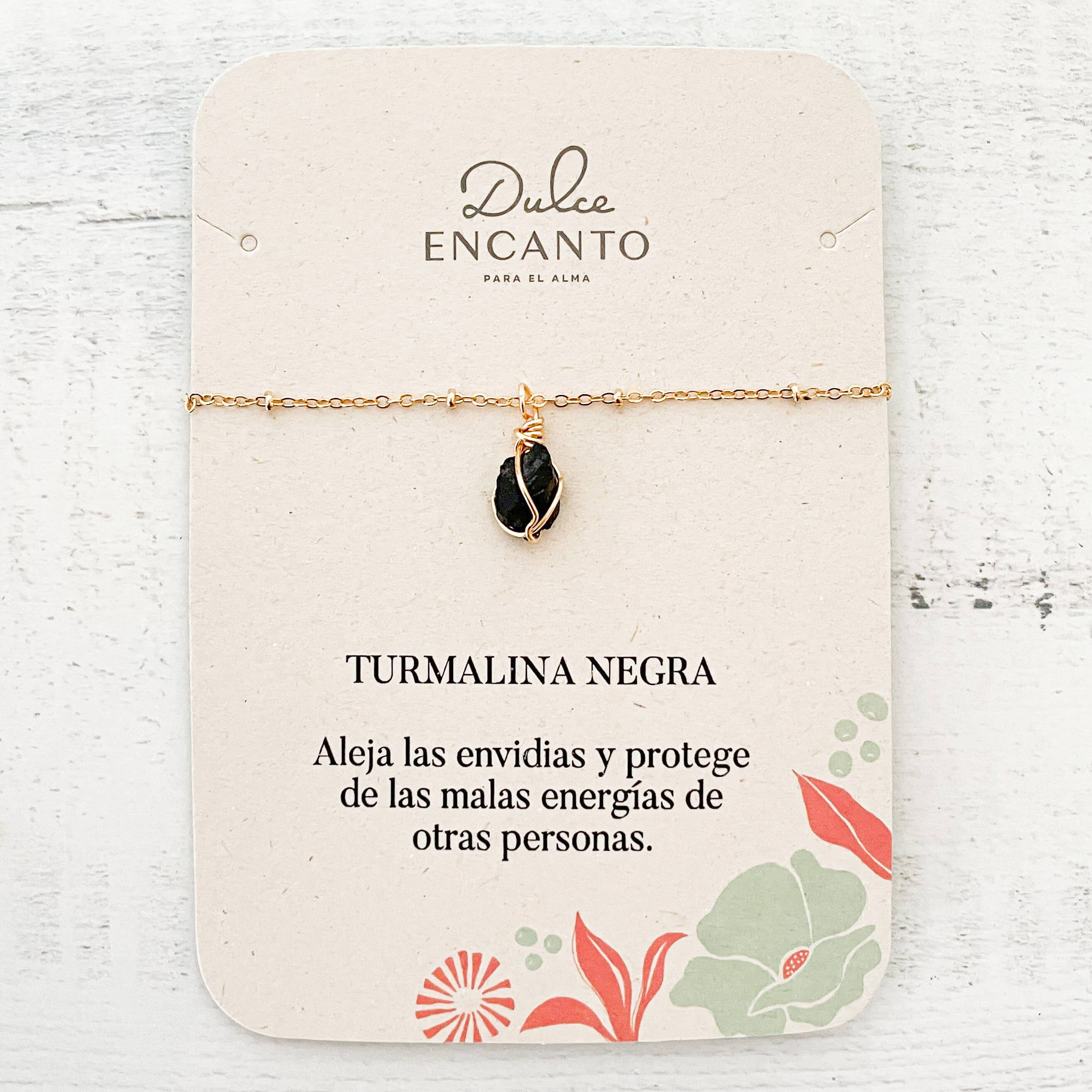 Pulsera Turmalina Negra Piedra Natural Broche Cadena