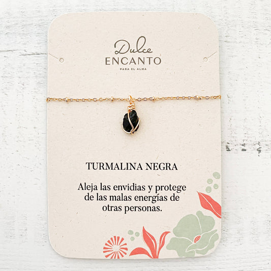 Pulsera Turmalina Negra Piedra Natural Broche Cadena