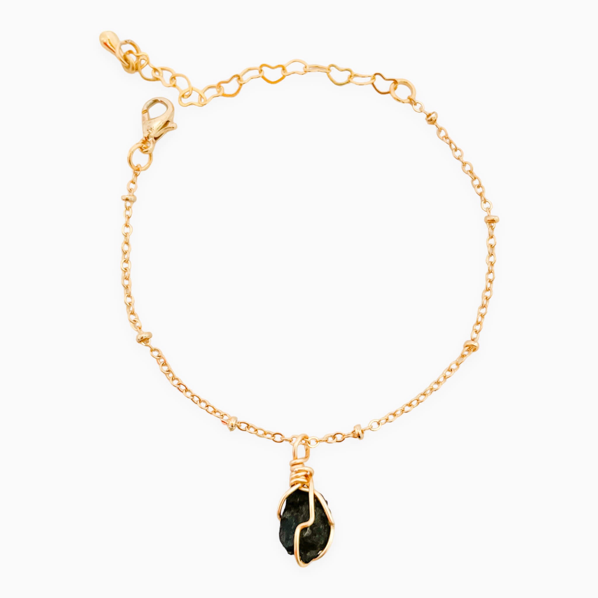 Pulsera Turmalina Negra Piedra Natural Broche Cadena