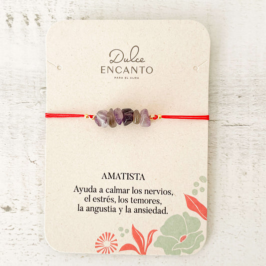 Pulsera Amatista Piedra Natural Hilo Rojo