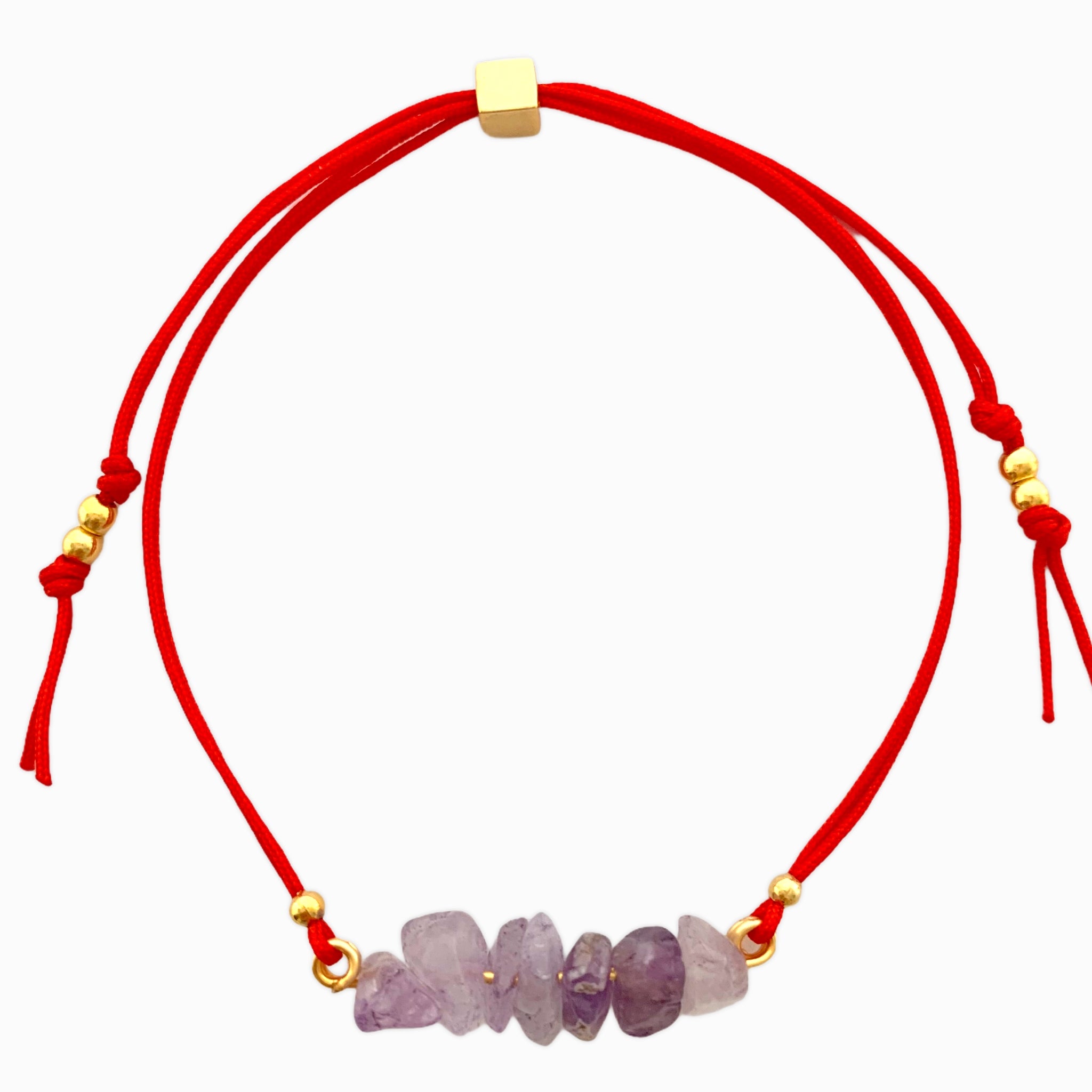 Pulsera Amatista Piedra Natural Hilo Rojo