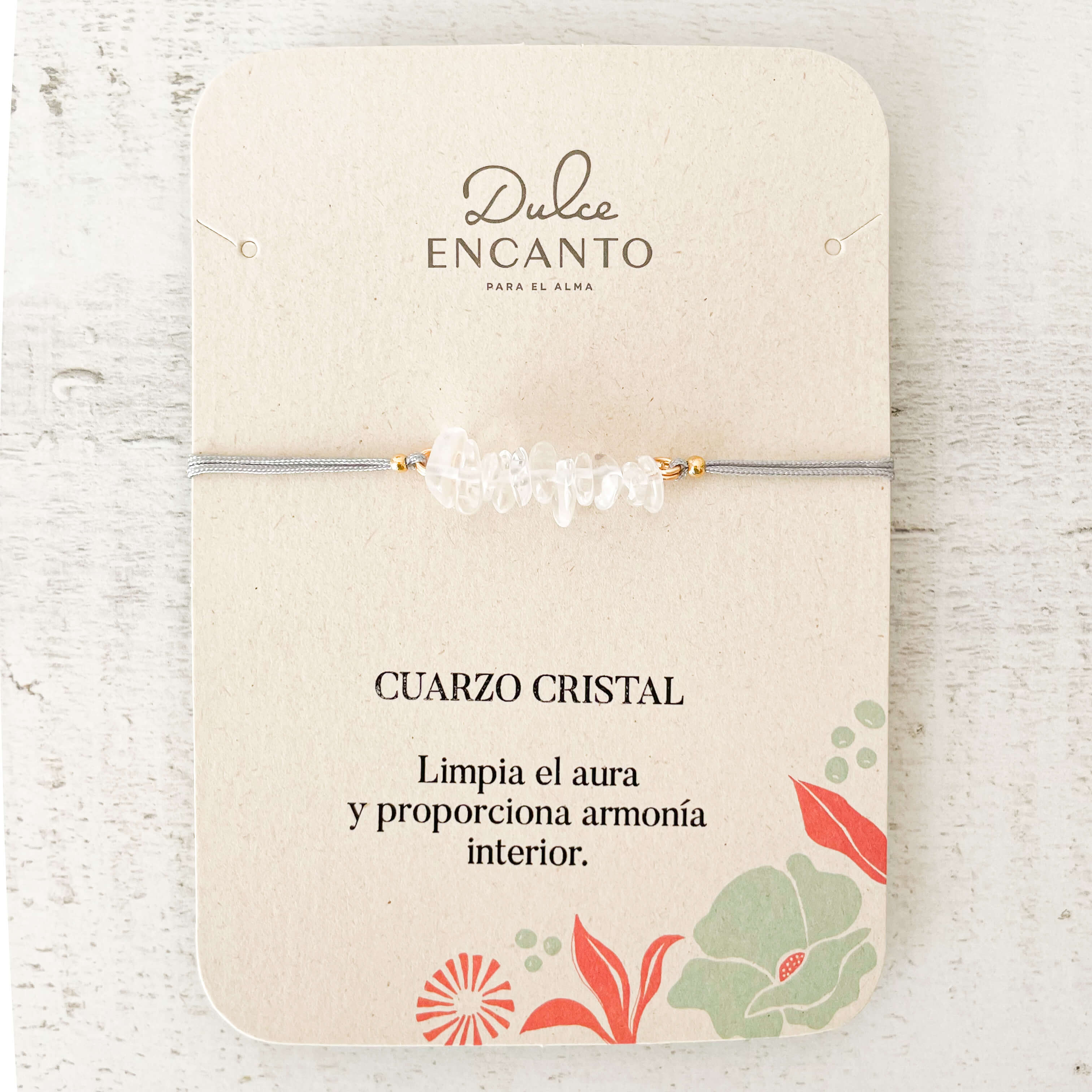 Pulsera Cuarzo Cristal Piedra Natural Hilo Gris