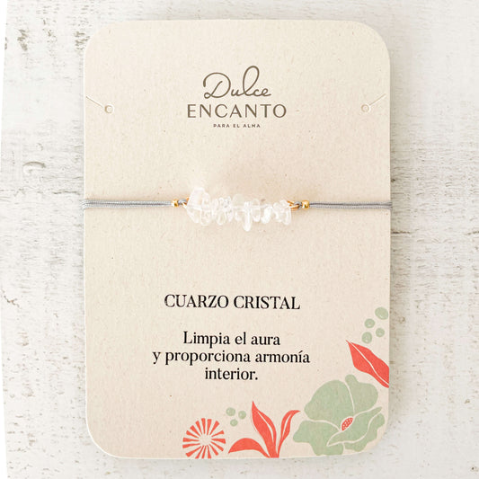 Pulsera Cuarzo Cristal Piedra Natural Hilo Gris