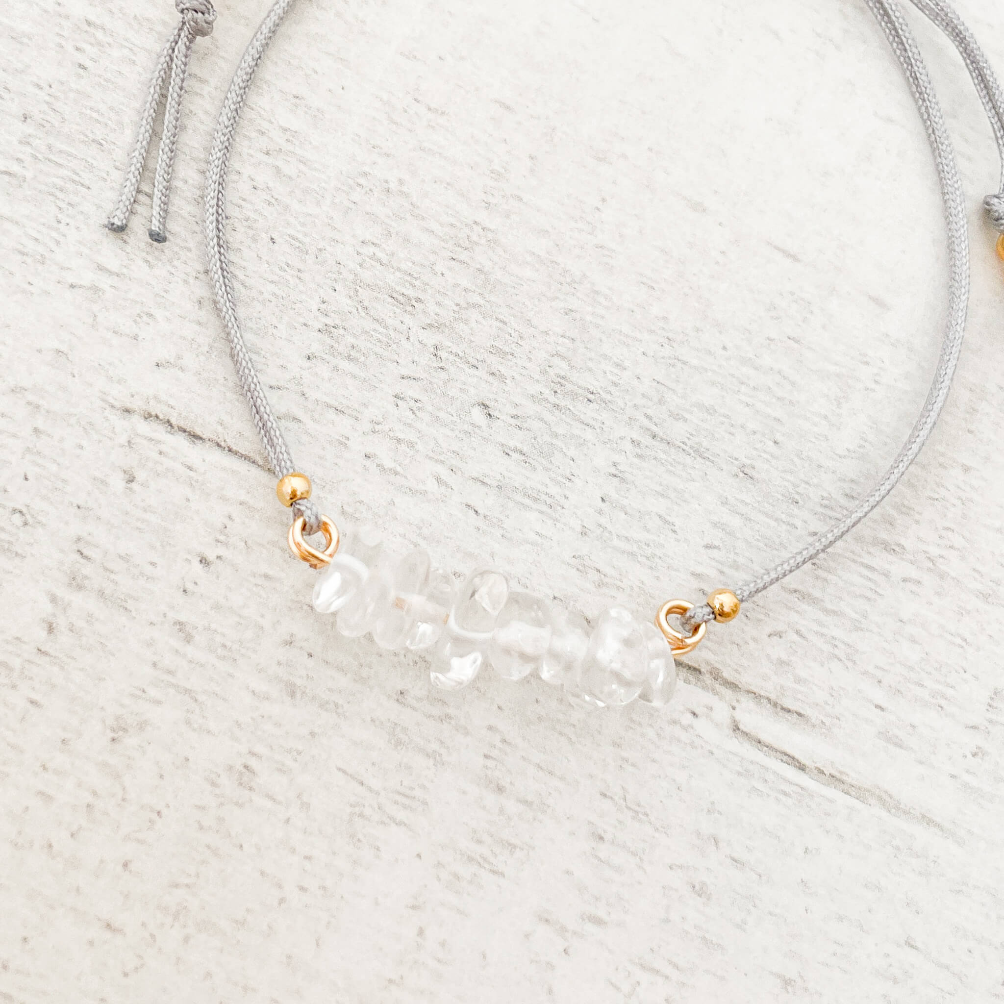 Pulsera Cuarzo Cristal Piedra Natural Hilo Gris