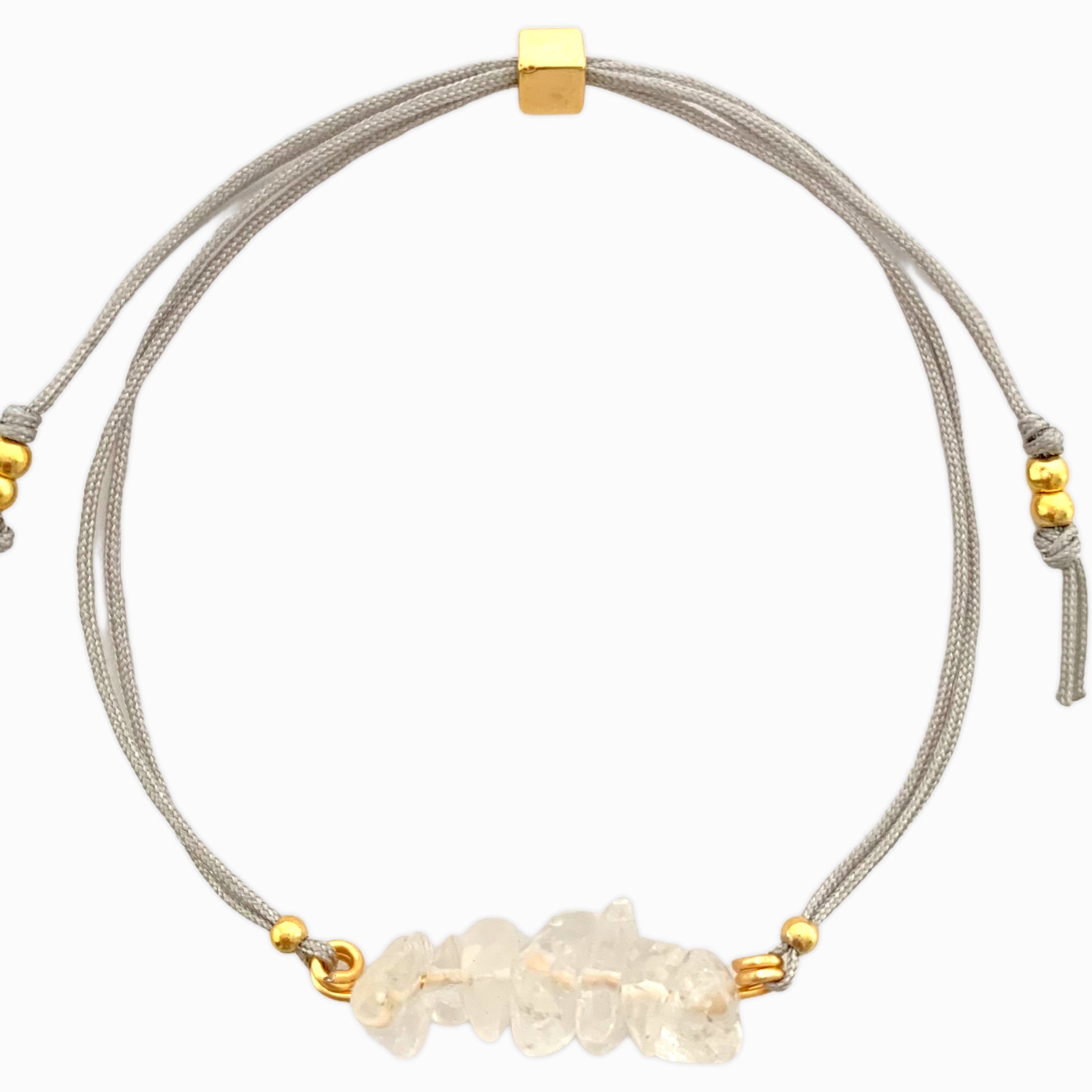 Pulsera Cuarzo Cristal Piedra Natural Hilo Gris