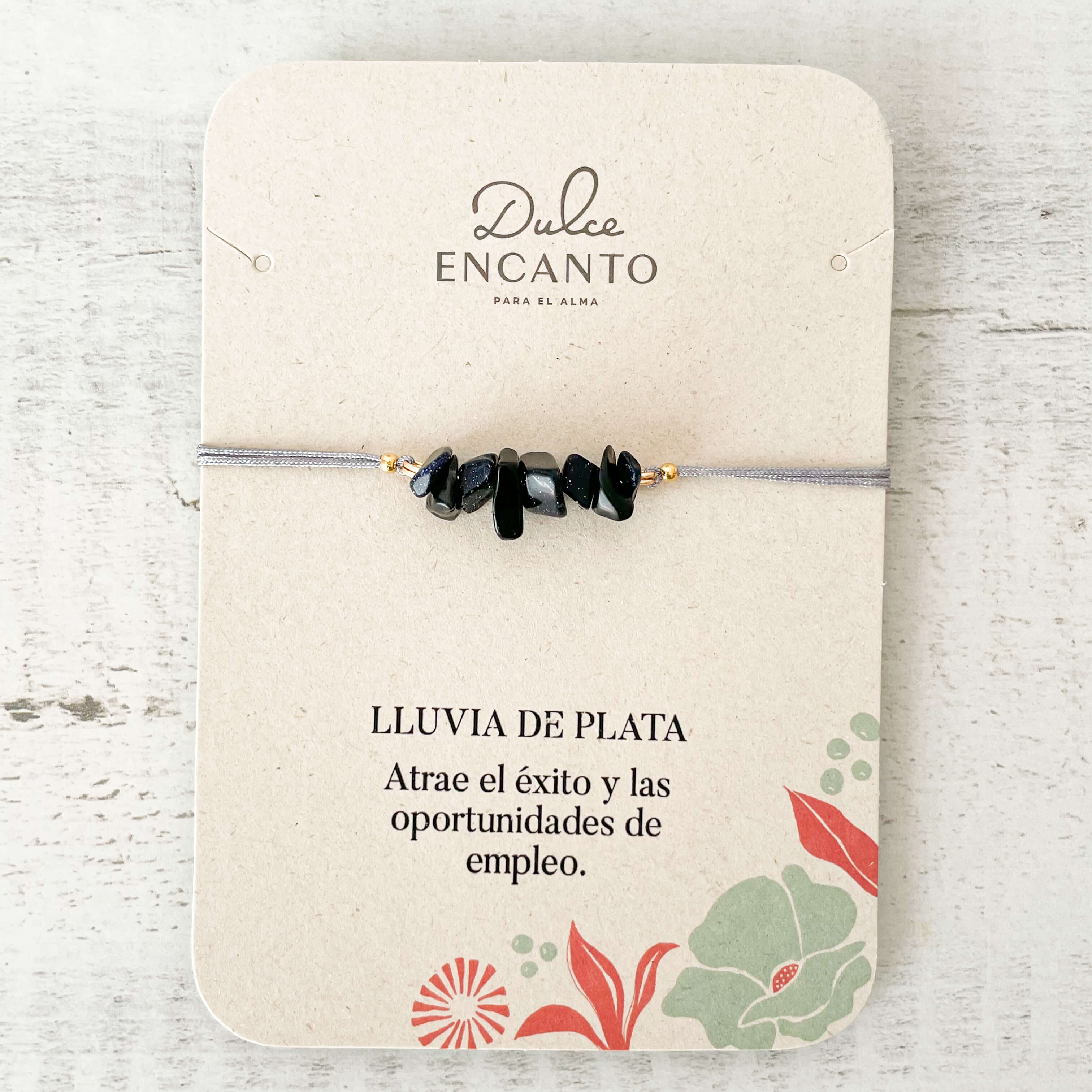 Pulsera Lluvia De Plata Piedra Natural Hilo Gris