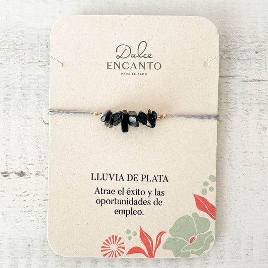 Pulsera Lluvia De Plata Piedra Natural Hilo Gris