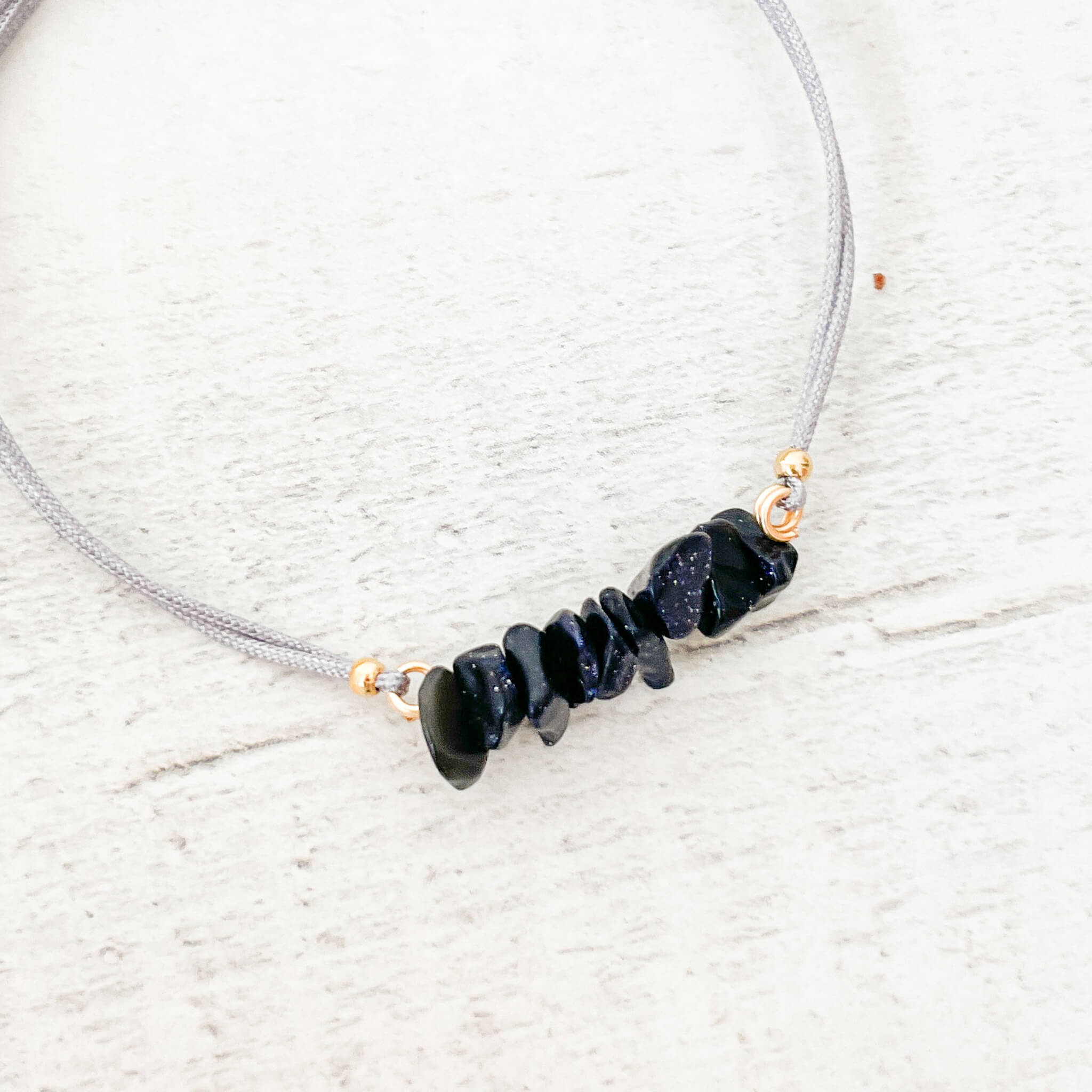 Pulsera Lluvia De Plata Piedra Natural Hilo Gris