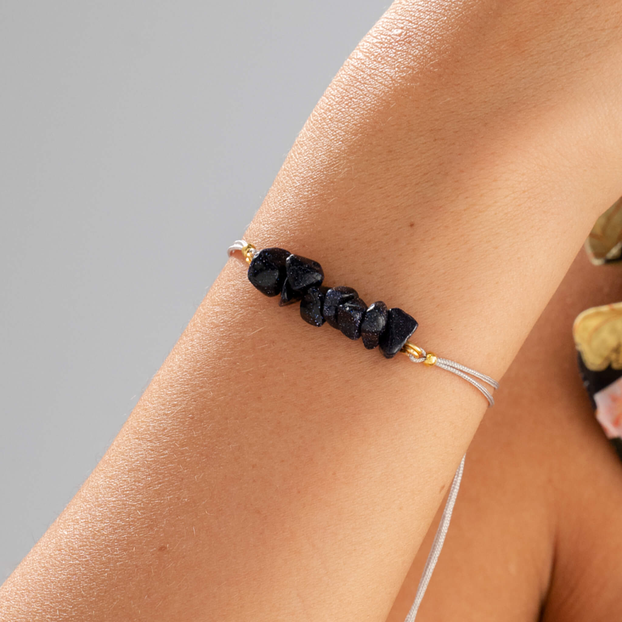 Pulsera Lluvia De Plata Piedra Natural Hilo Gris