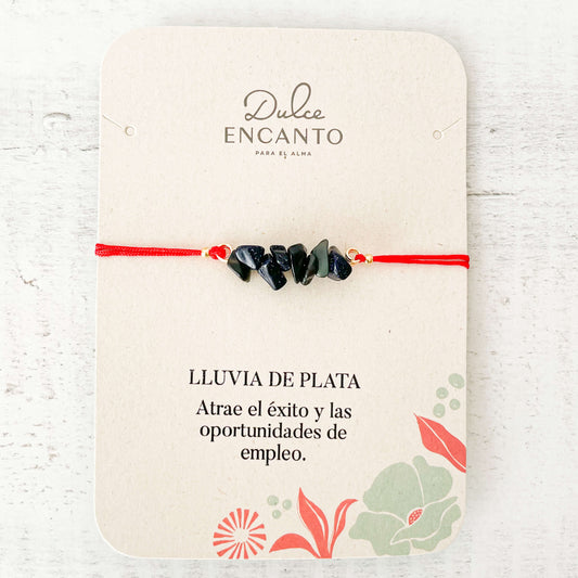 Pulsera Lluvia De Plata Piedra Natural Hilo Rojo