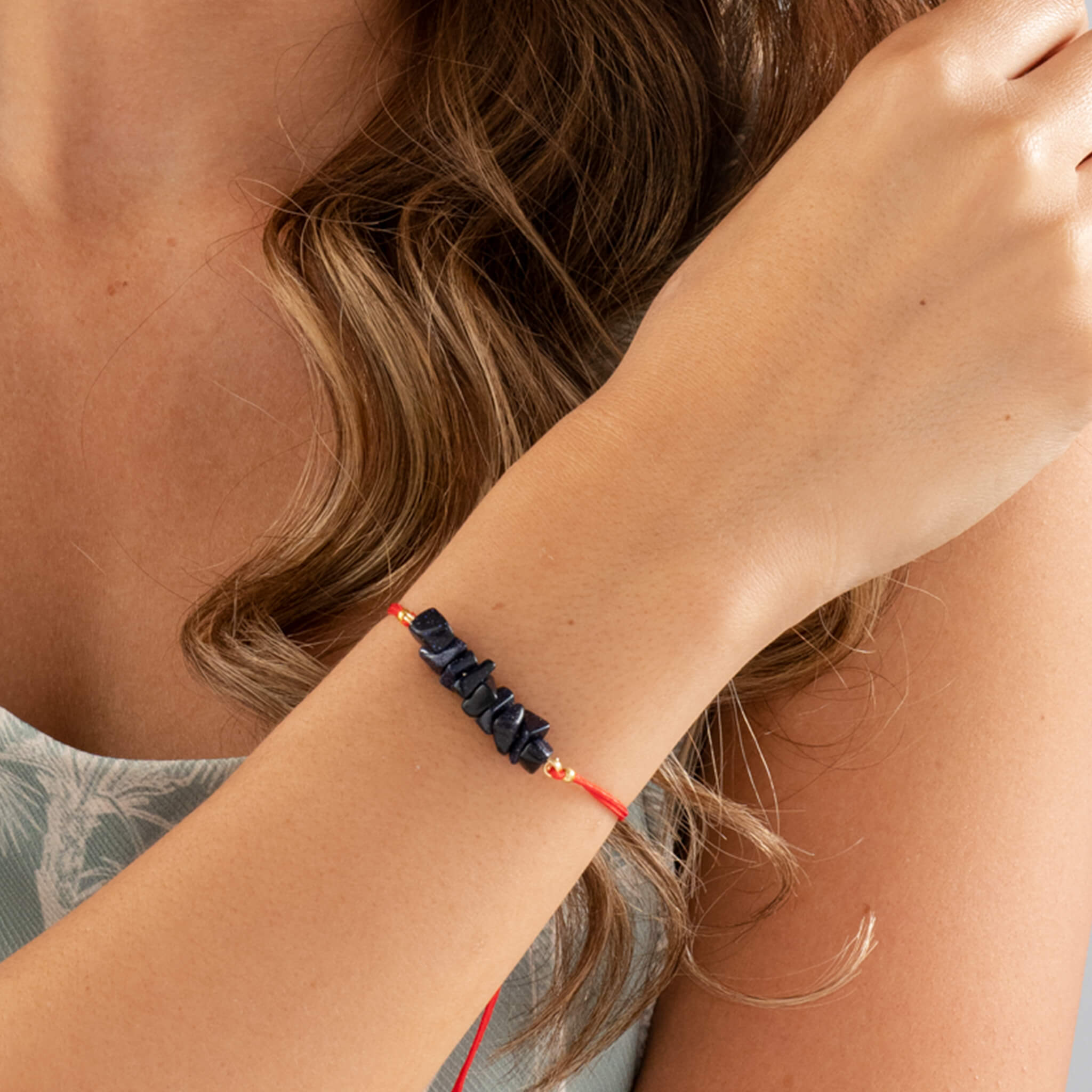 Pulsera Lluvia De Plata Piedra Natural Hilo Rojo