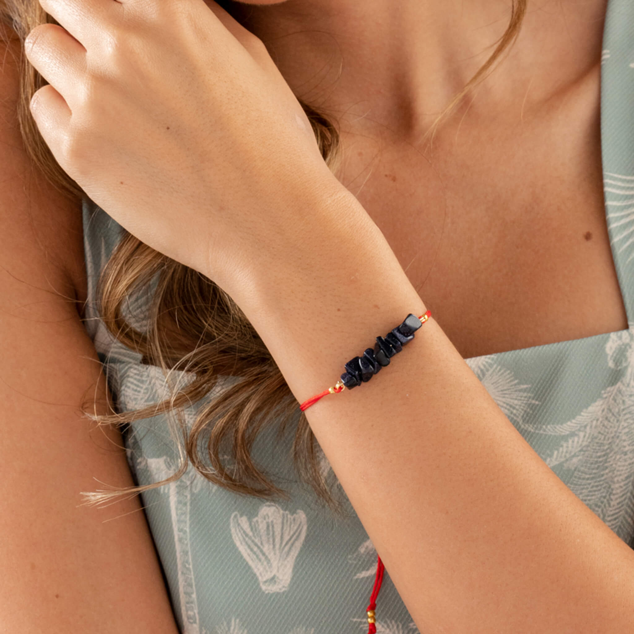 Pulsera Lluvia De Plata Piedra Natural Hilo Rojo