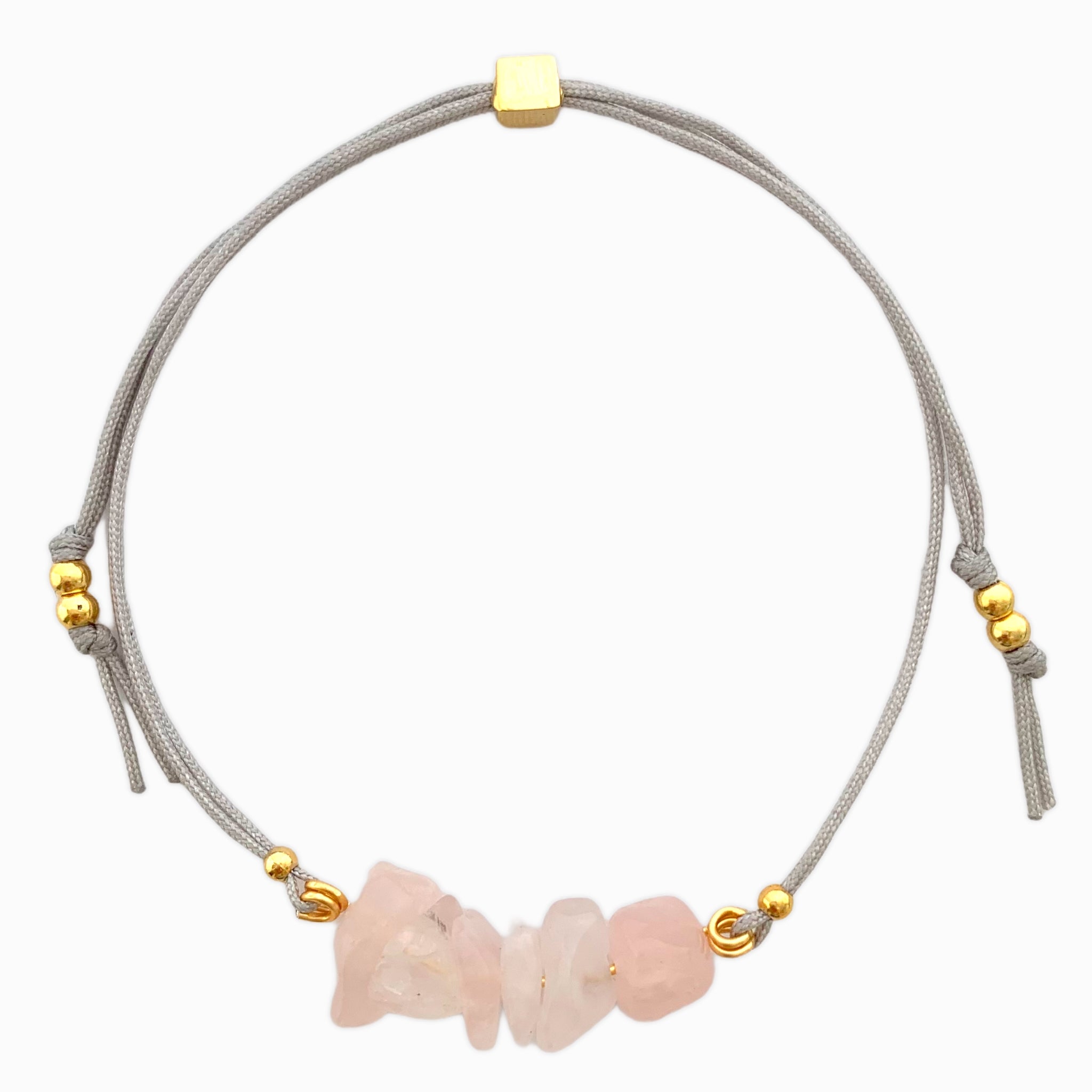 Pulsera Cuarzo Rosado Piedra Natural Hilo Gris