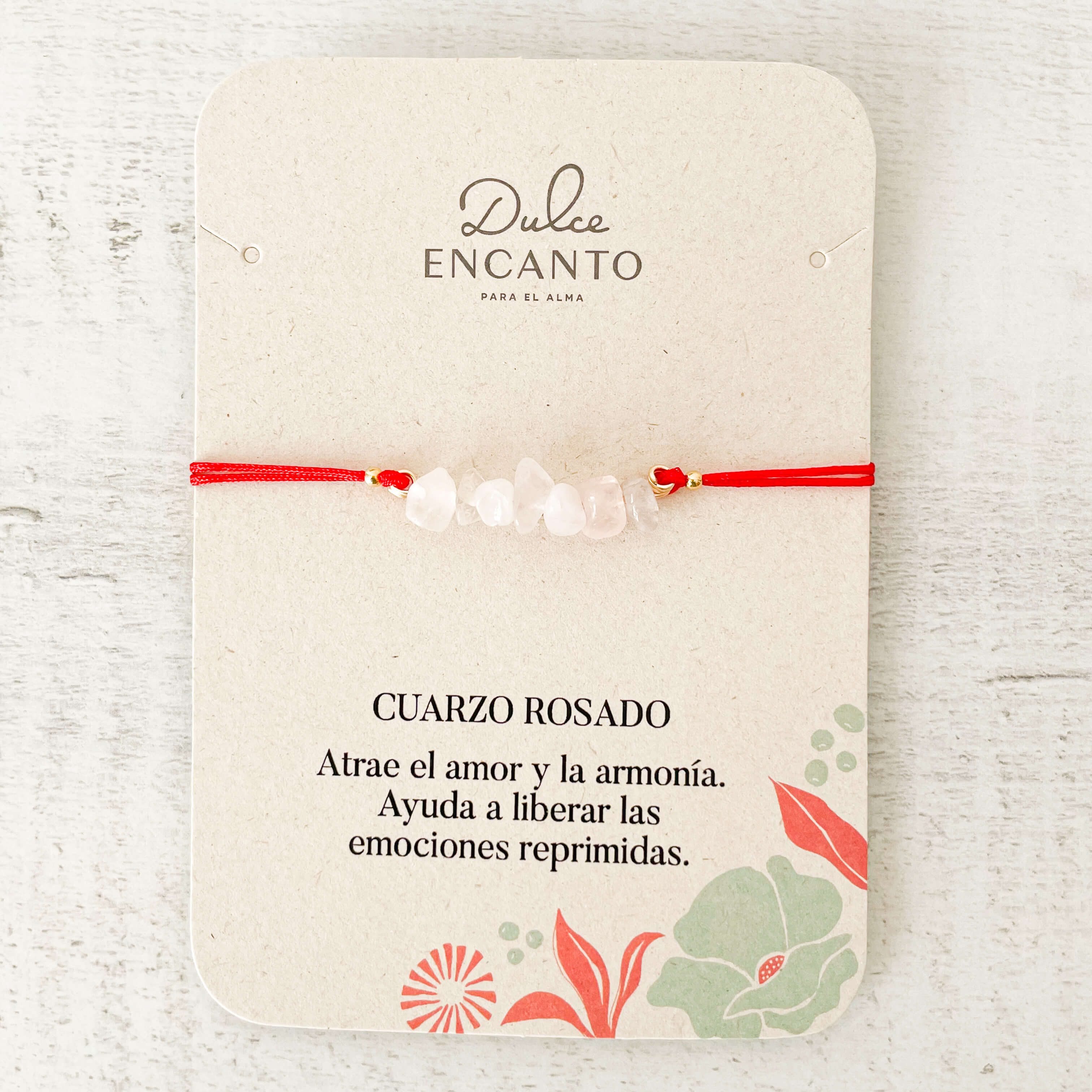 Pulsera Cuarzo Rosado Piedra Natural Hilo Rojo