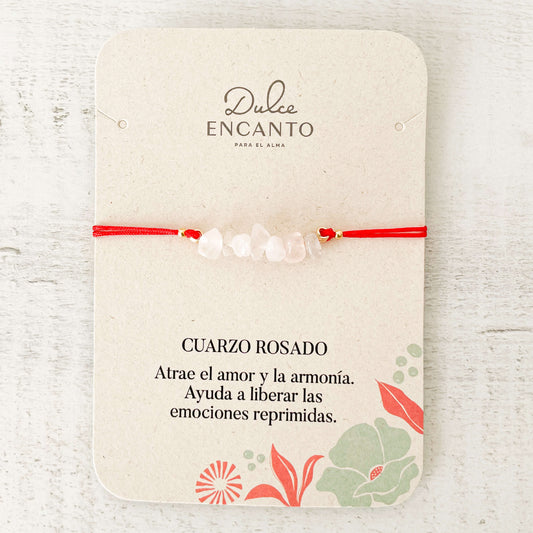 Pulsera Cuarzo Rosado Piedra Natural Hilo Rojo