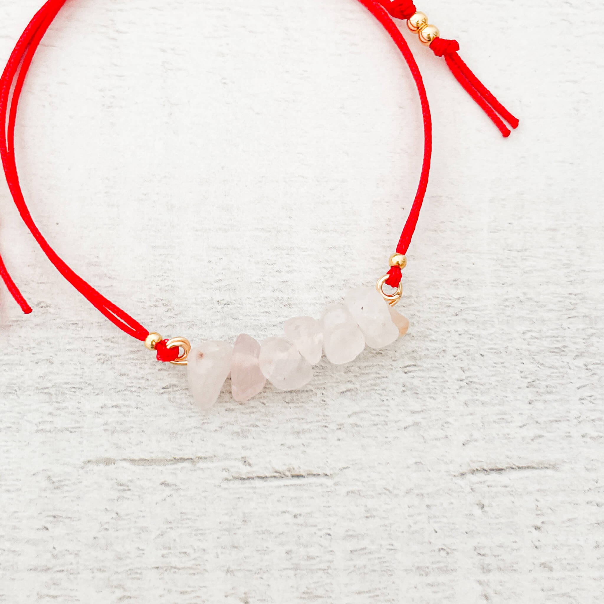 Pulsera Cuarzo Rosado Piedra Natural Hilo Rojo