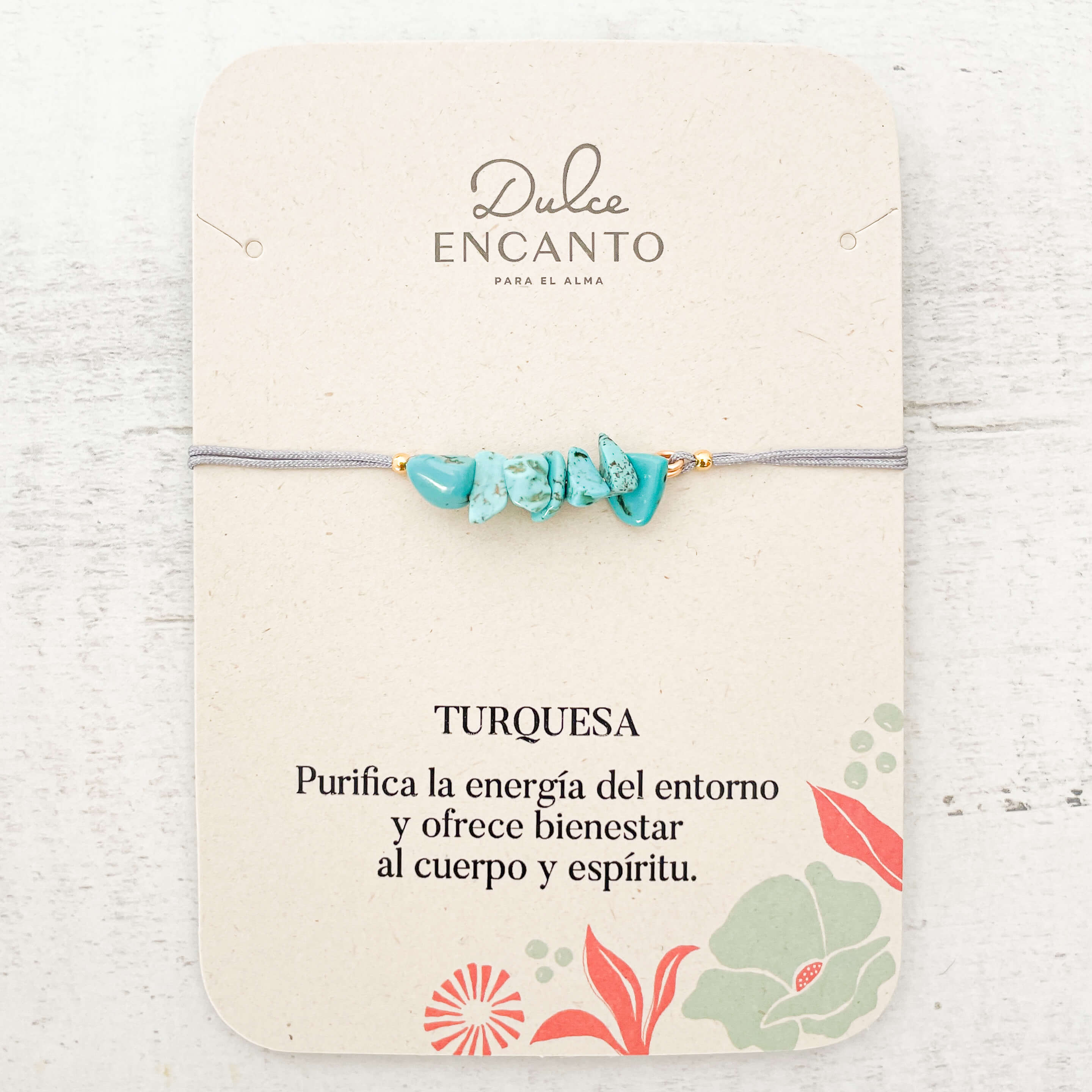Pulsera Turquesa Piedra Natural Hilo Gris