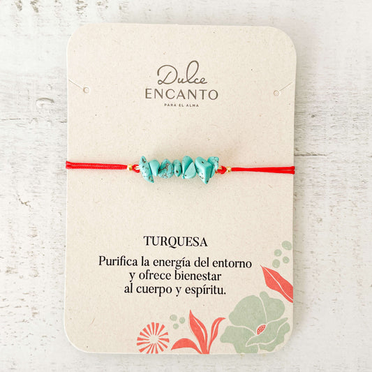 Pulsera Turquesa Piedra Natural Hilo Rojo