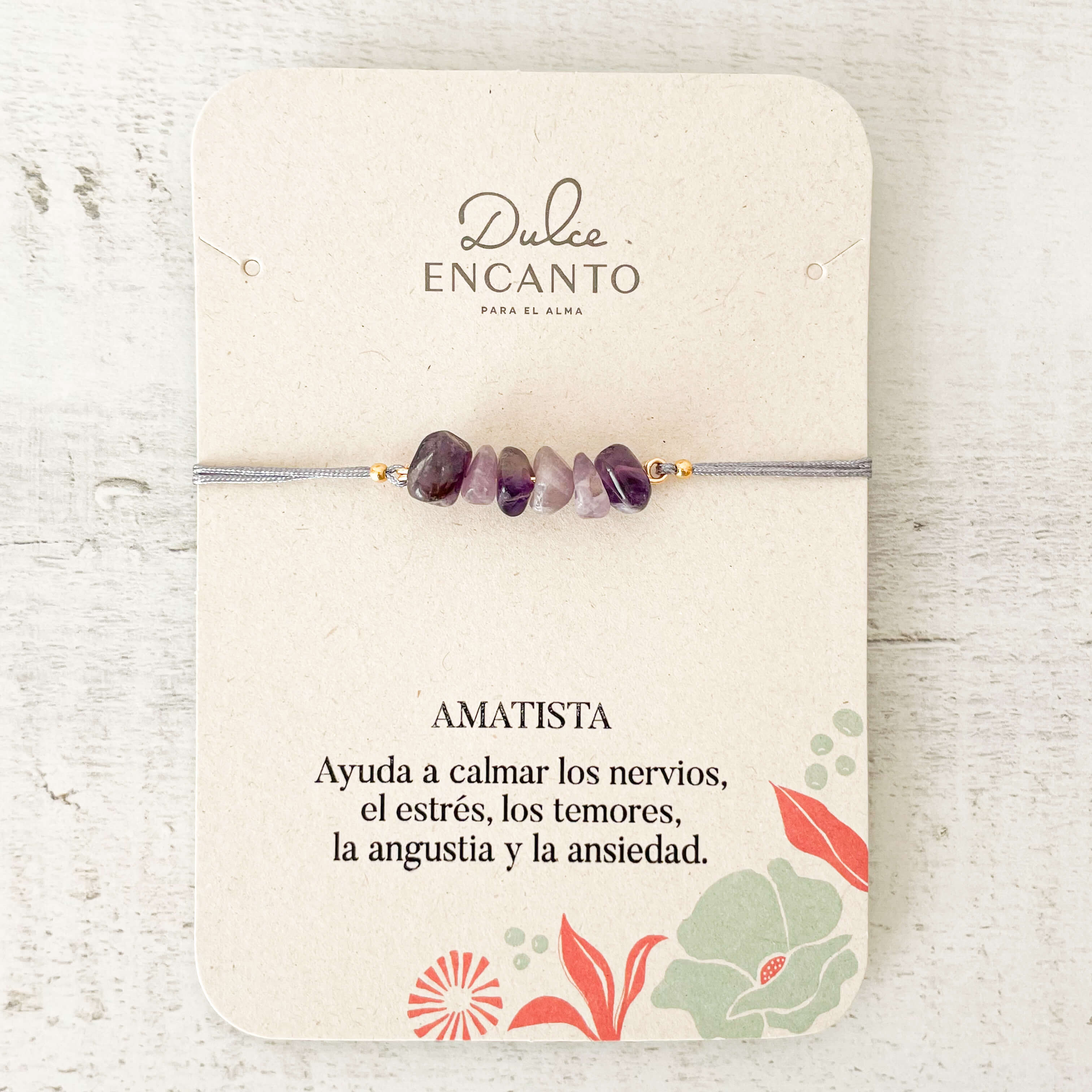Pulsera Amatista Piedra Natural Hilo Gris