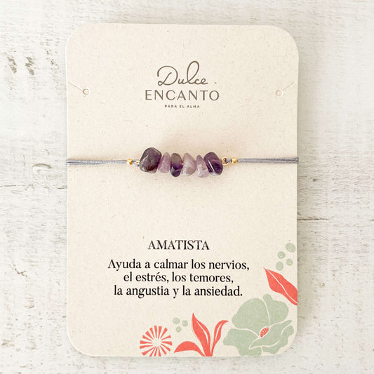 Pulsera Amatista Piedra Natural Hilo Gris