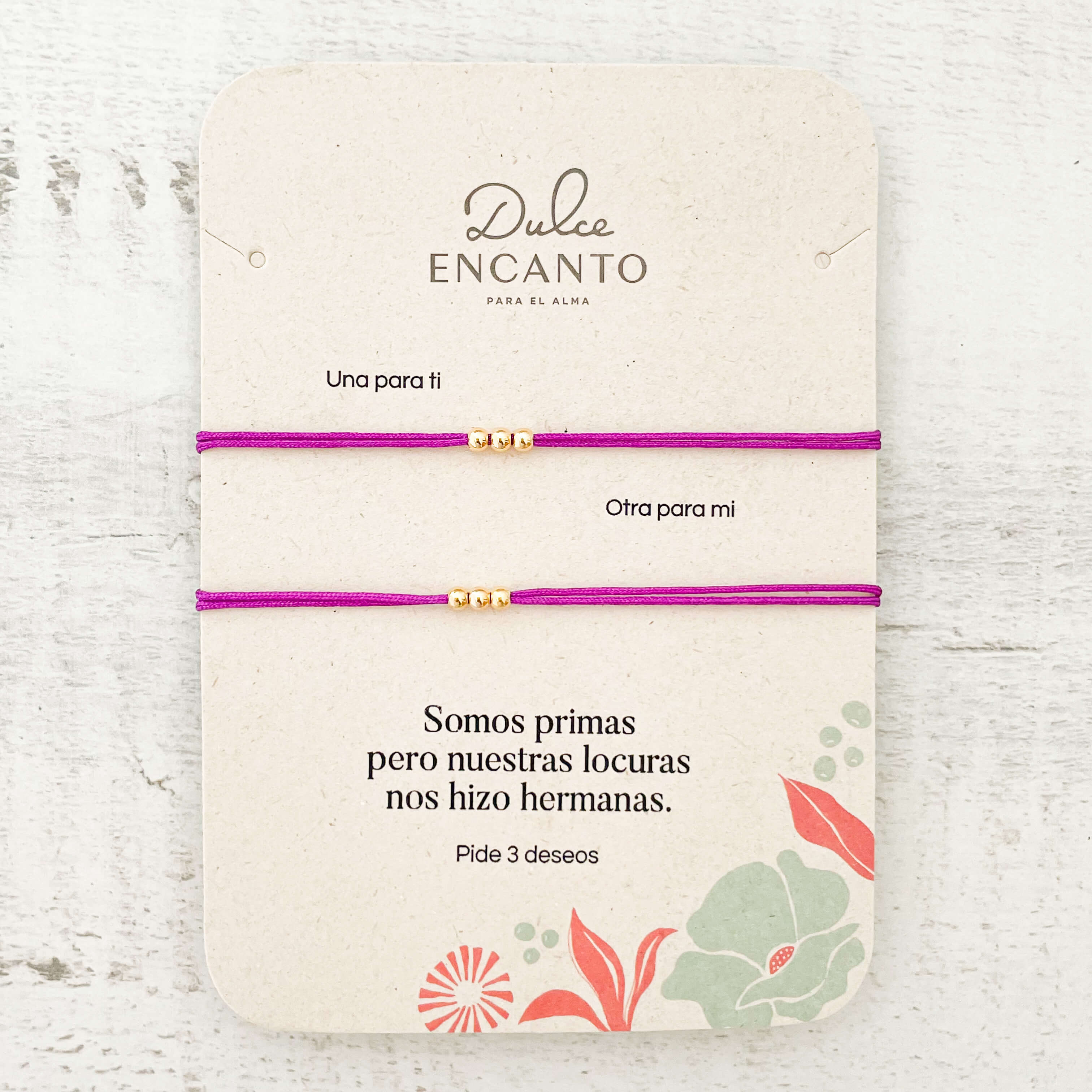 Pulsera Set De 2 Primas Para Compartir Pide 3 Deseos Hilo Morado