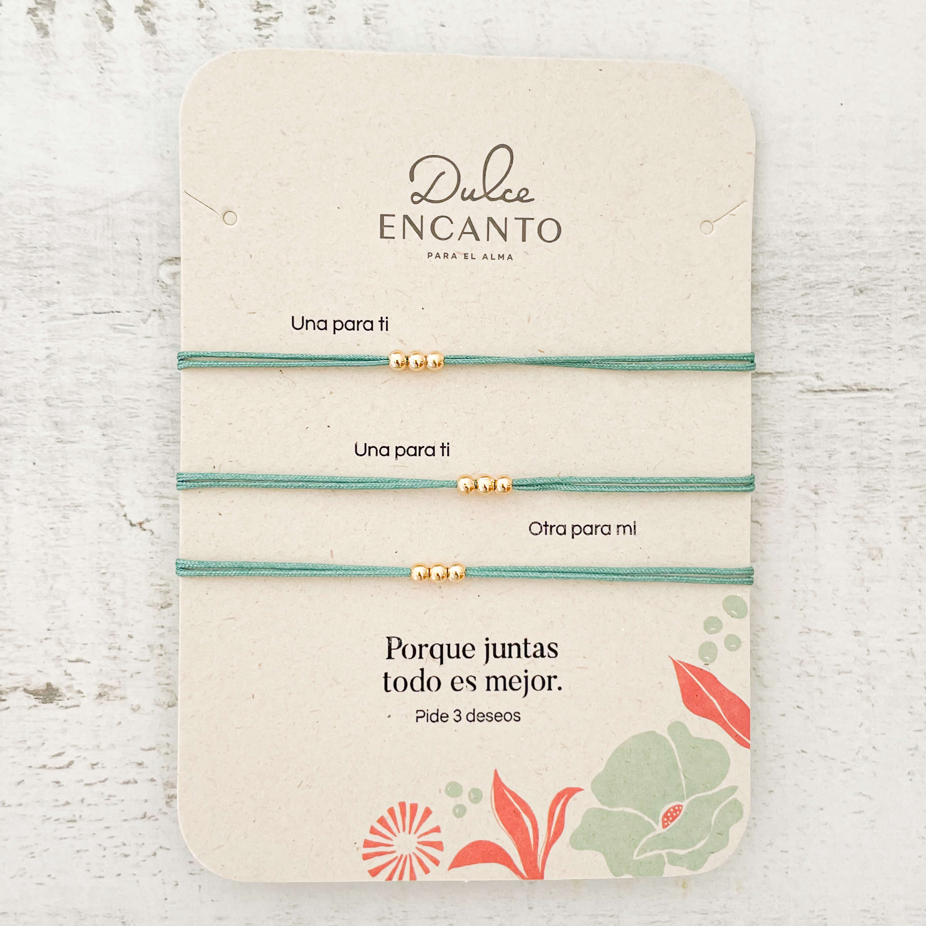 Pulsera Set De 3 Amigas Para Compartir Pide 3 Deseos Hilo Verde