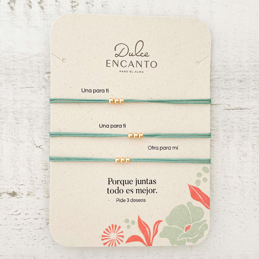 Pulsera Set De 3 Amigas Para Compartir Pide 3 Deseos Hilo Verde