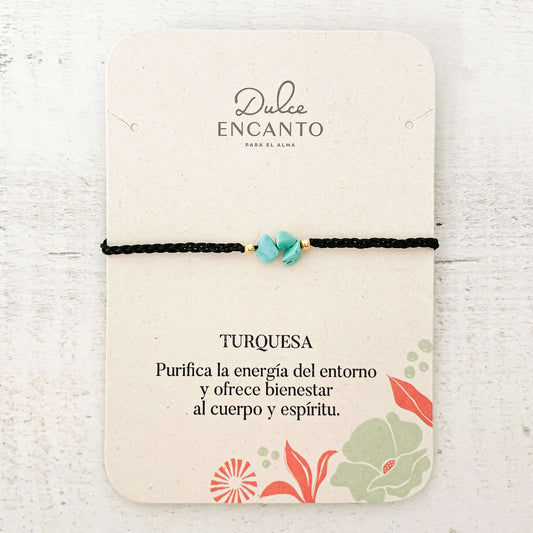 Tobillera Turquesa Hilo Negro Trenza