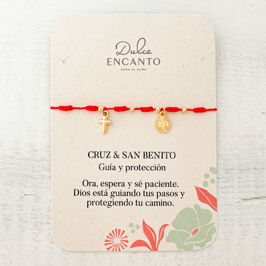 Tobillera Cruz San Benito Hilo Rojo