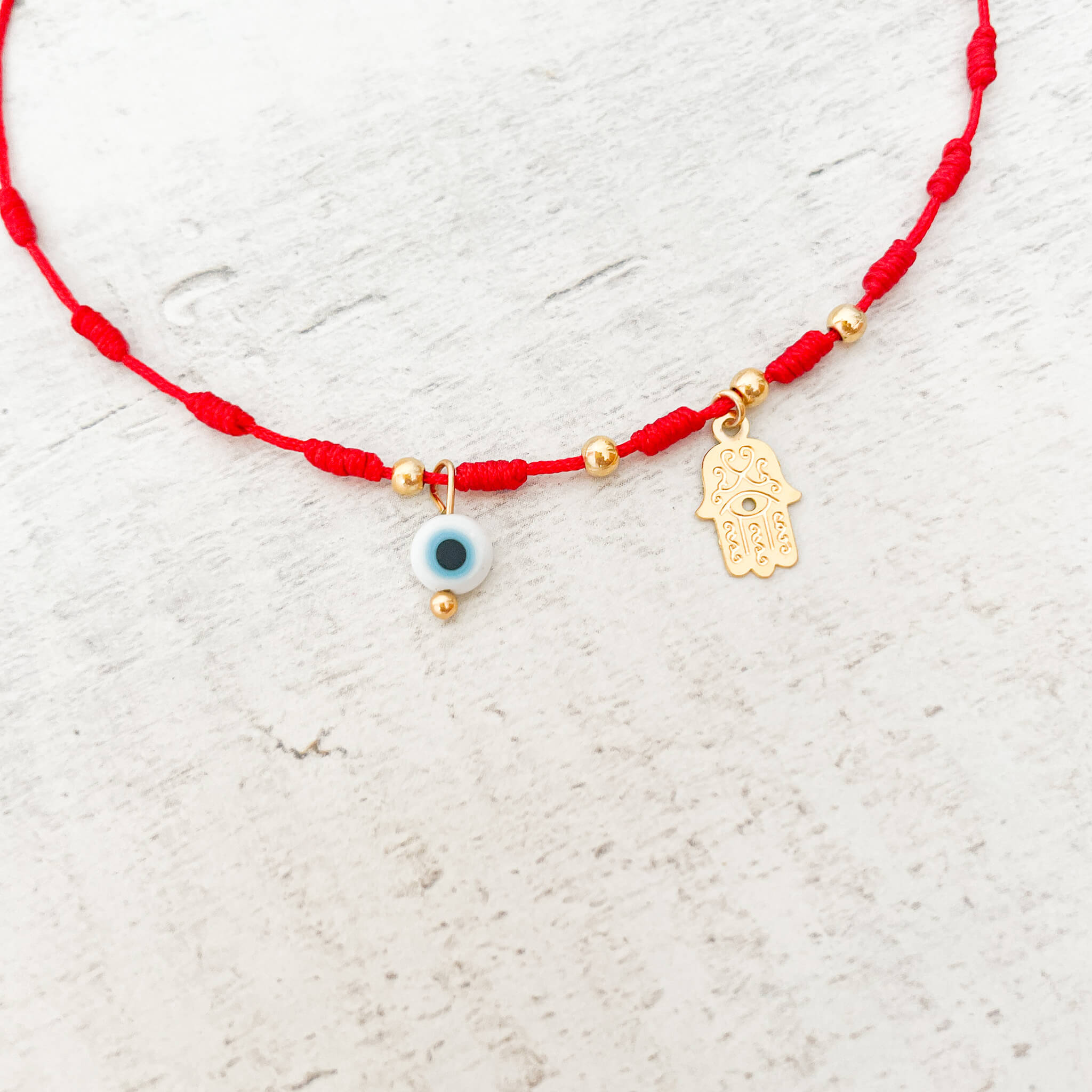 Tobillera Ojo Turco Mano Hamsa Hilo Rojo